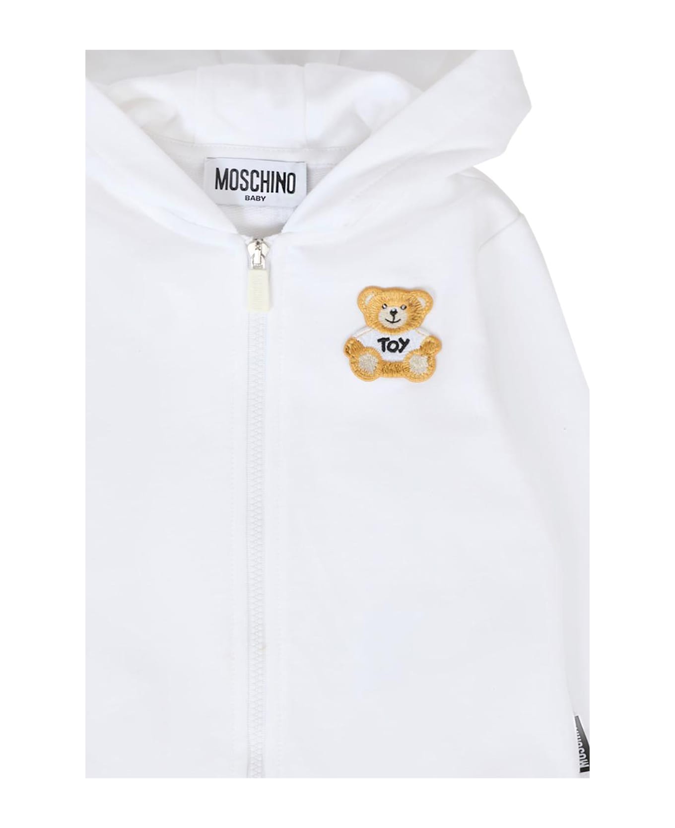 Moschino White Sweatshirt For Babykids With Teddy Bear - White