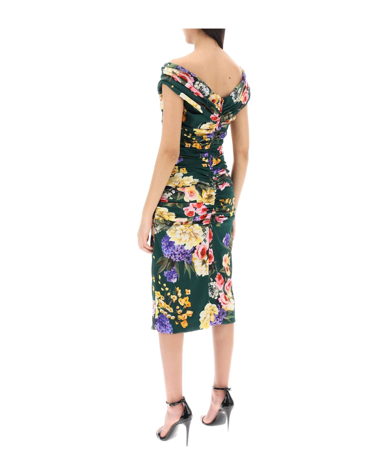 Dolce & Gabbana Rose Garden Draped Midi Dress - GIARDINO FDO VERDE (Green) ワンピース＆ドレス