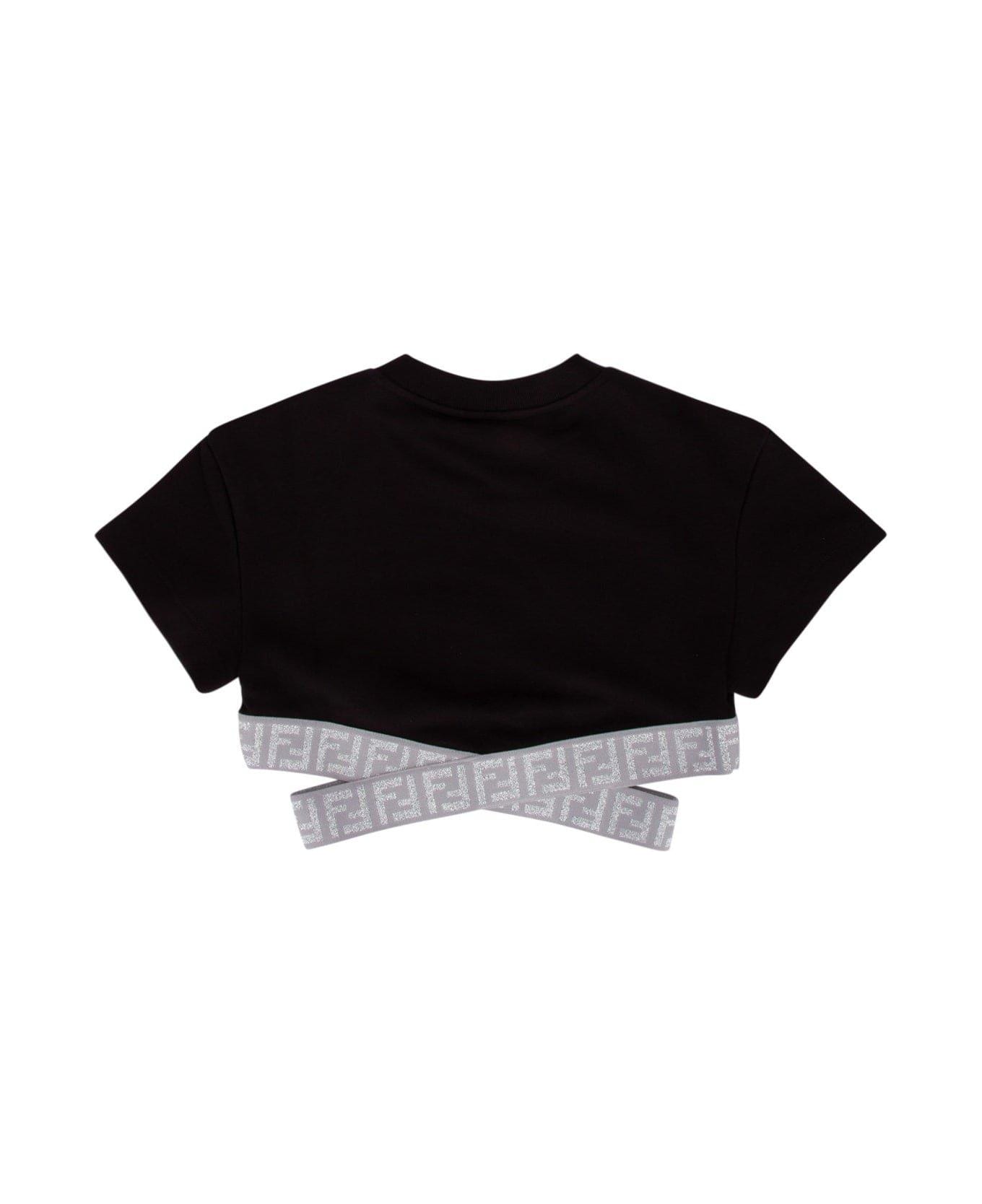Fendi Cut-out Crewneck Cropped T-shirt - Black/metal Tシャツ＆ポロシャツ