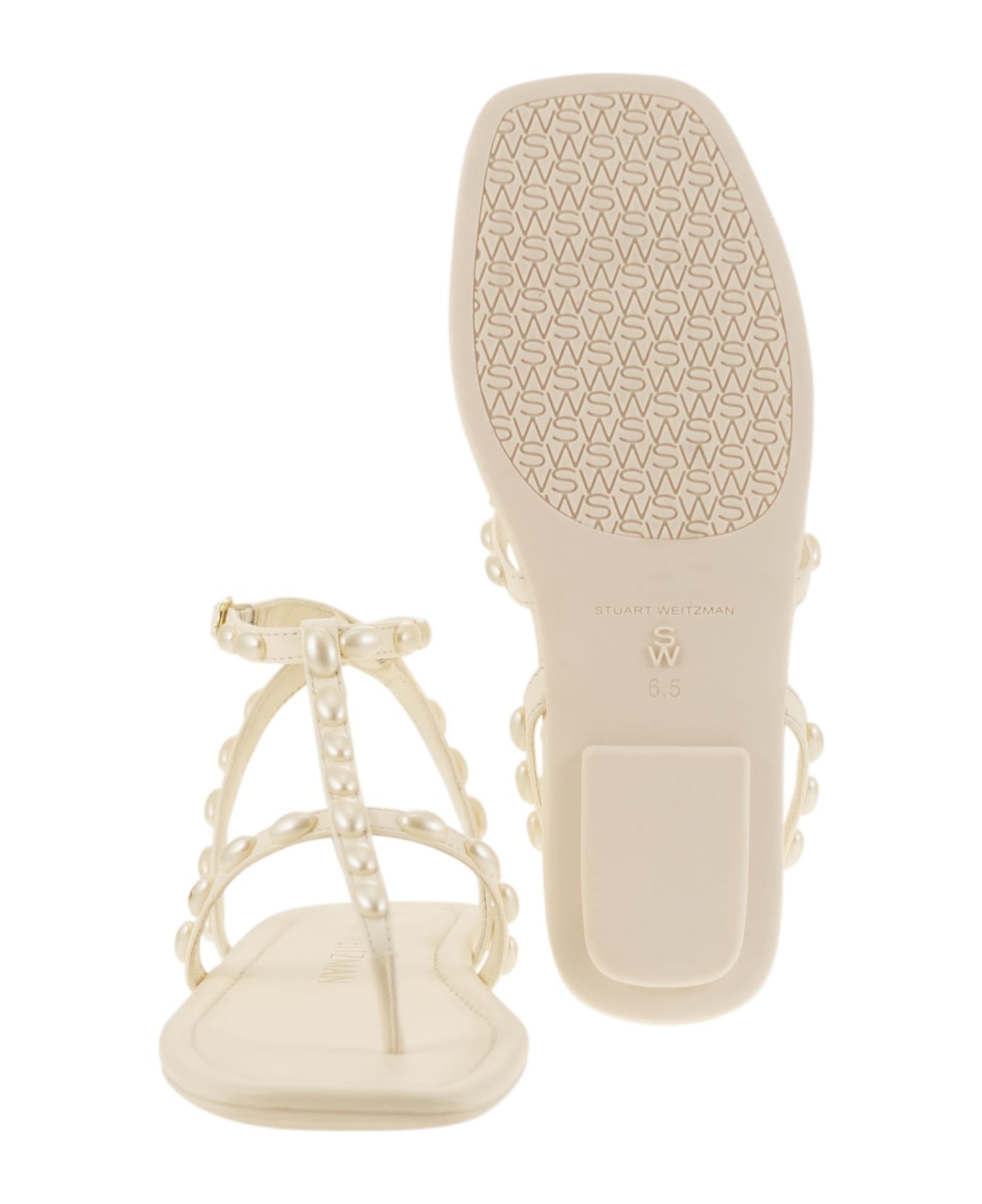 Stuart Weitzman Pearlita - Thong Sandal With Pearls - White