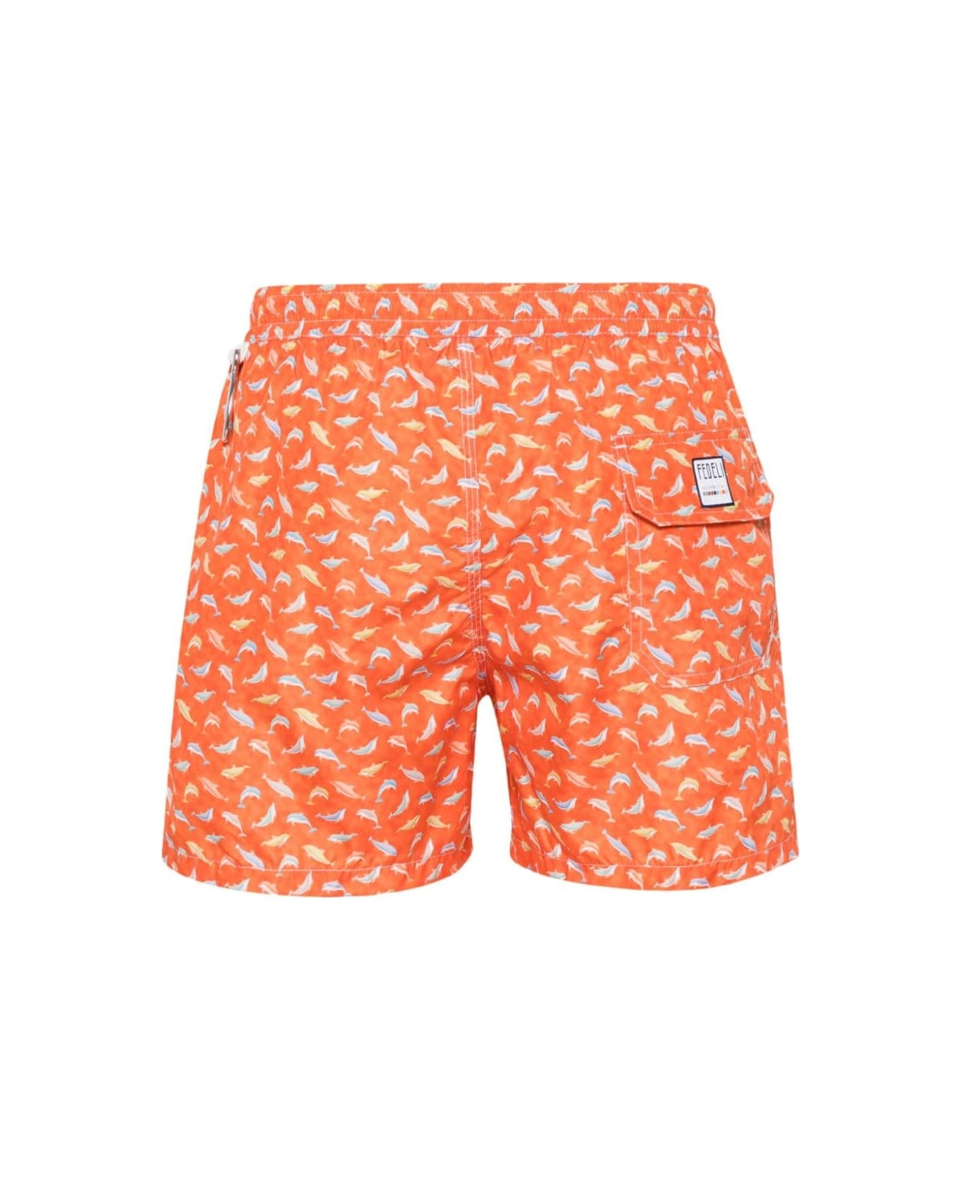 Fedeli Orange Swim Shorts With Dolphin Pattern - Orange