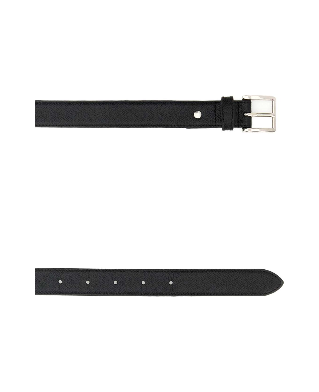 Ami Alexandre Mattiussi Black Leather Belt - BLACKVIBRATEDSILVER