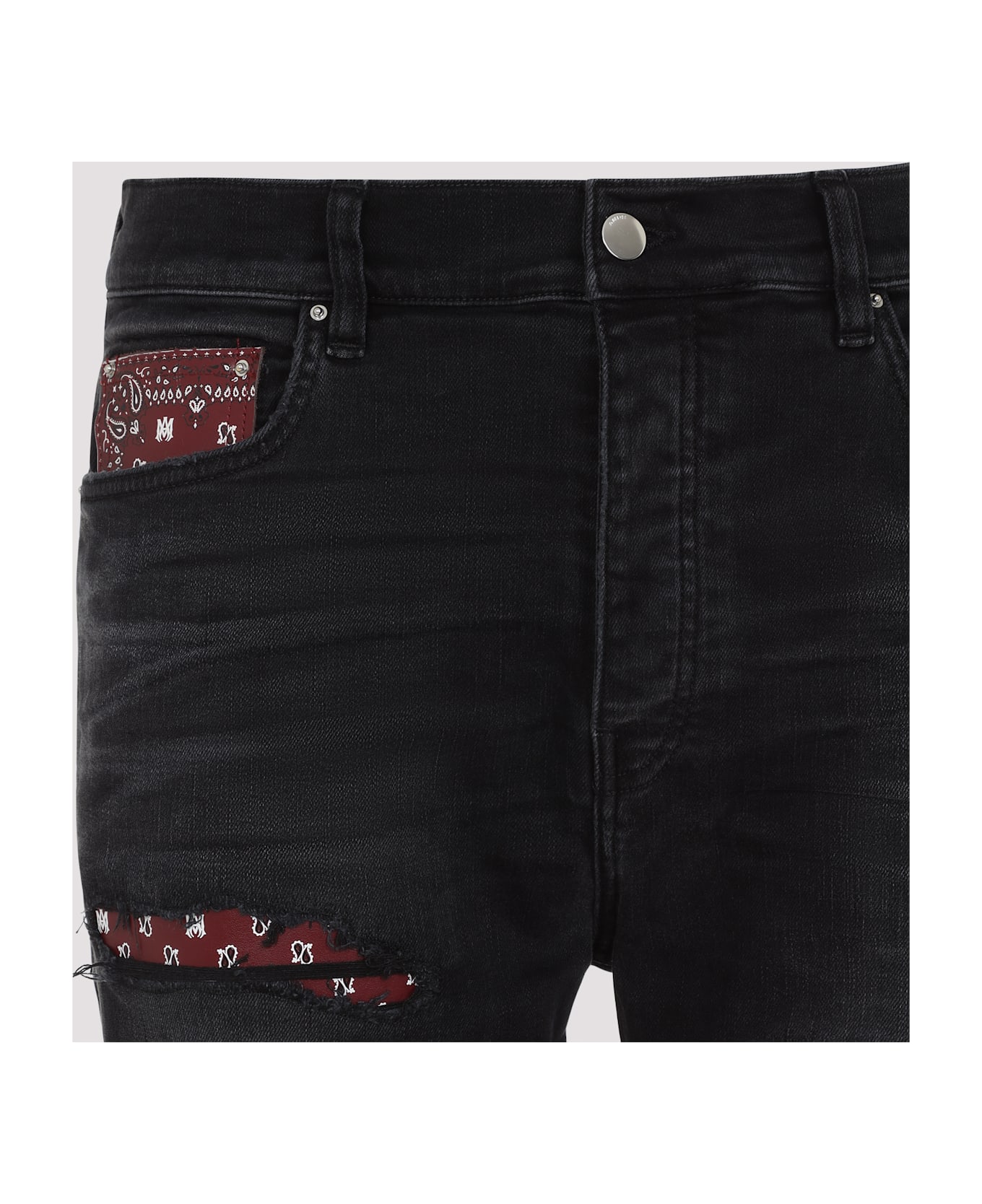 AMIRI Leather Bandana Repaired Slim Jeans - Vintage Black