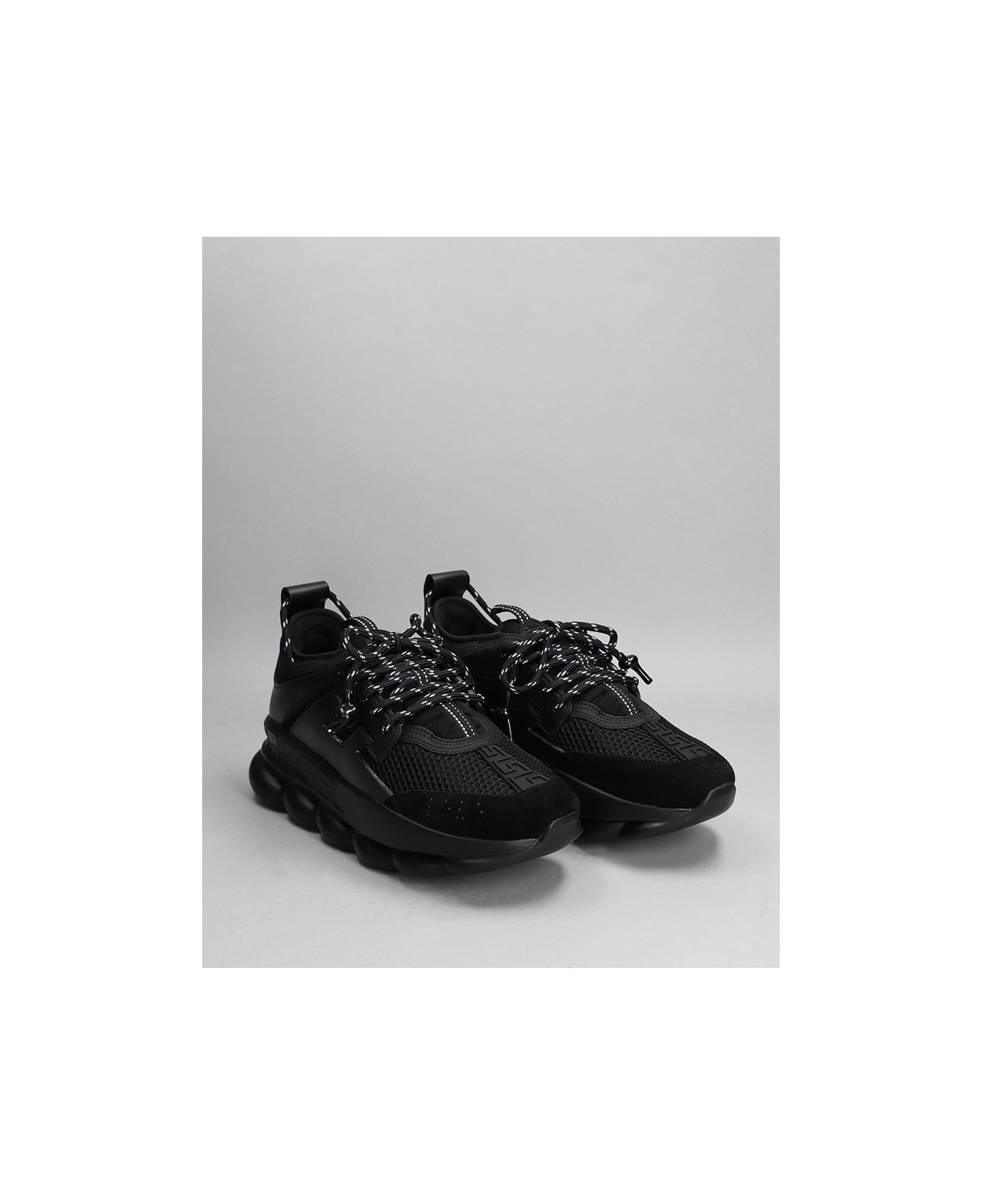 Versace Chain Reaction Sneakers In Black Leather - black