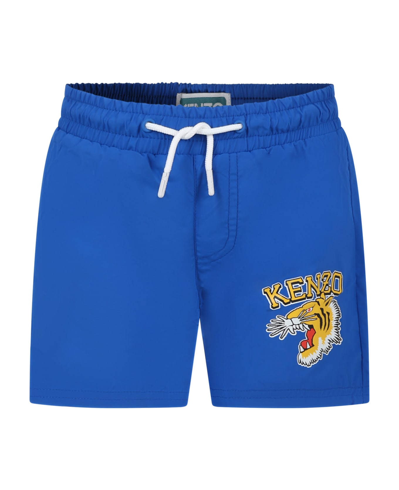 Kenzo Kids Light Blue Sea Boxer For Boy With Logo - Blu