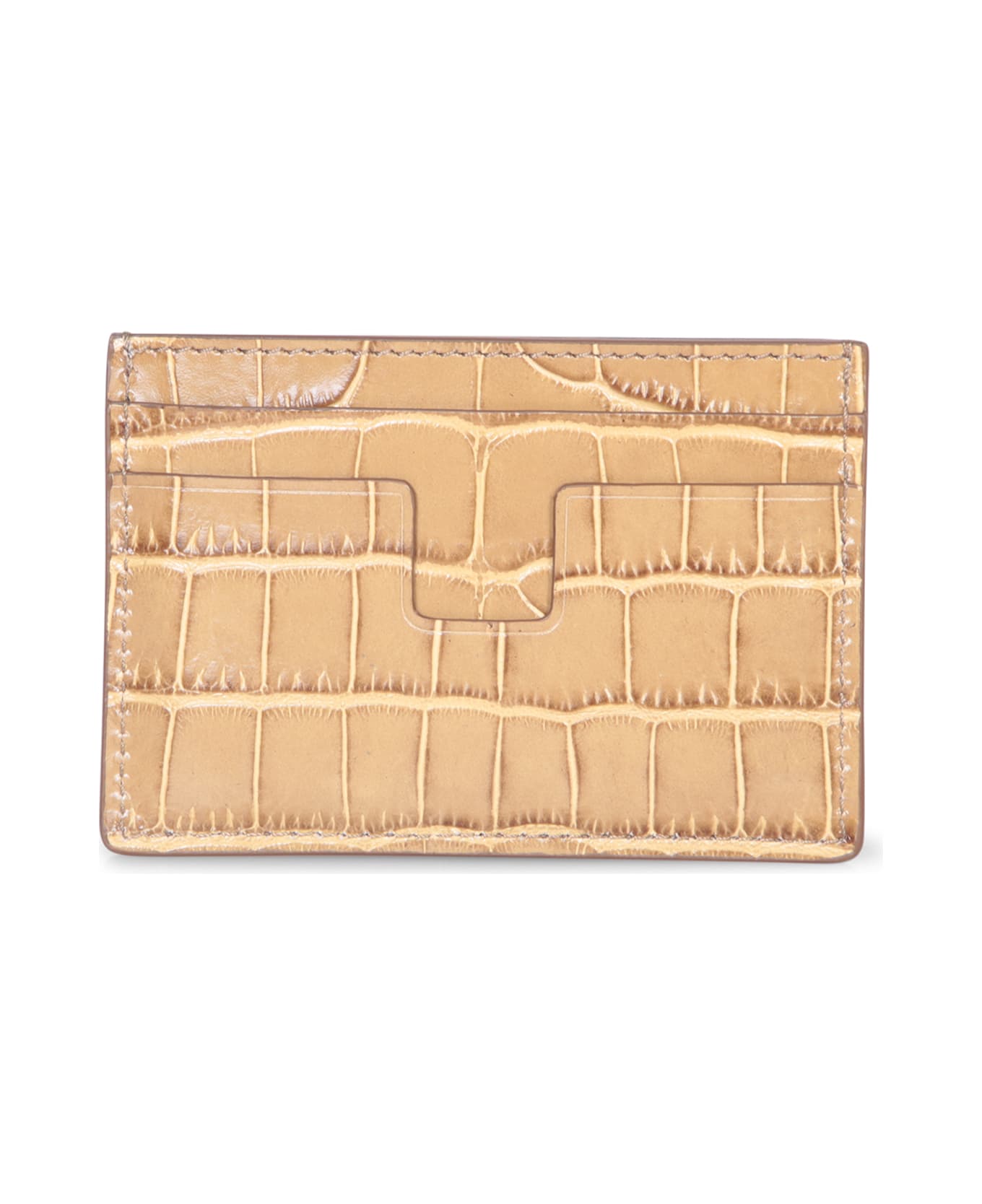 Tom Ford Beige Crocodile Card Holder - Beige