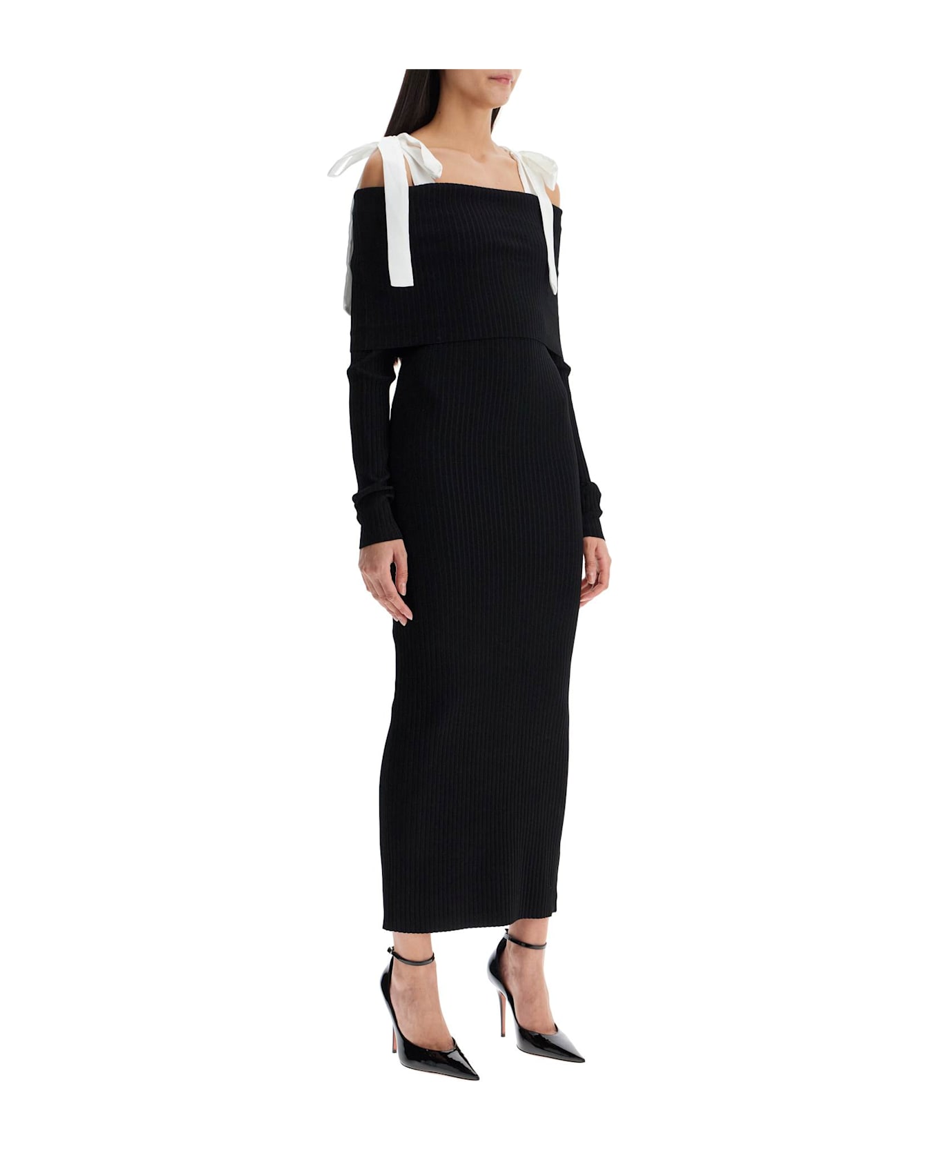 Rotate by Birger Christensen Maxi Off-shoulder Dress With Long Sleeves - BLACK (Black)