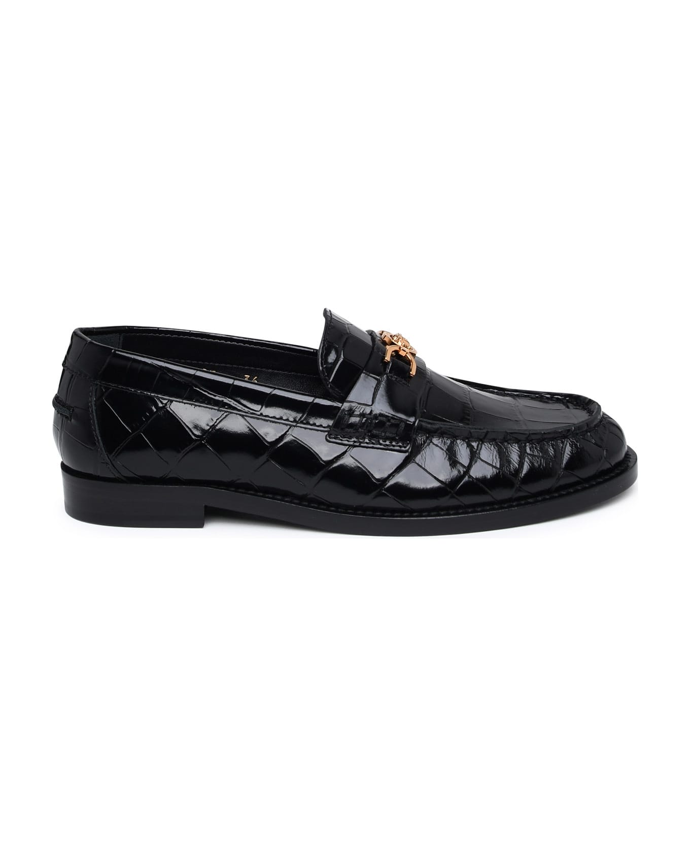 Versace Black Leather Loafers - Black