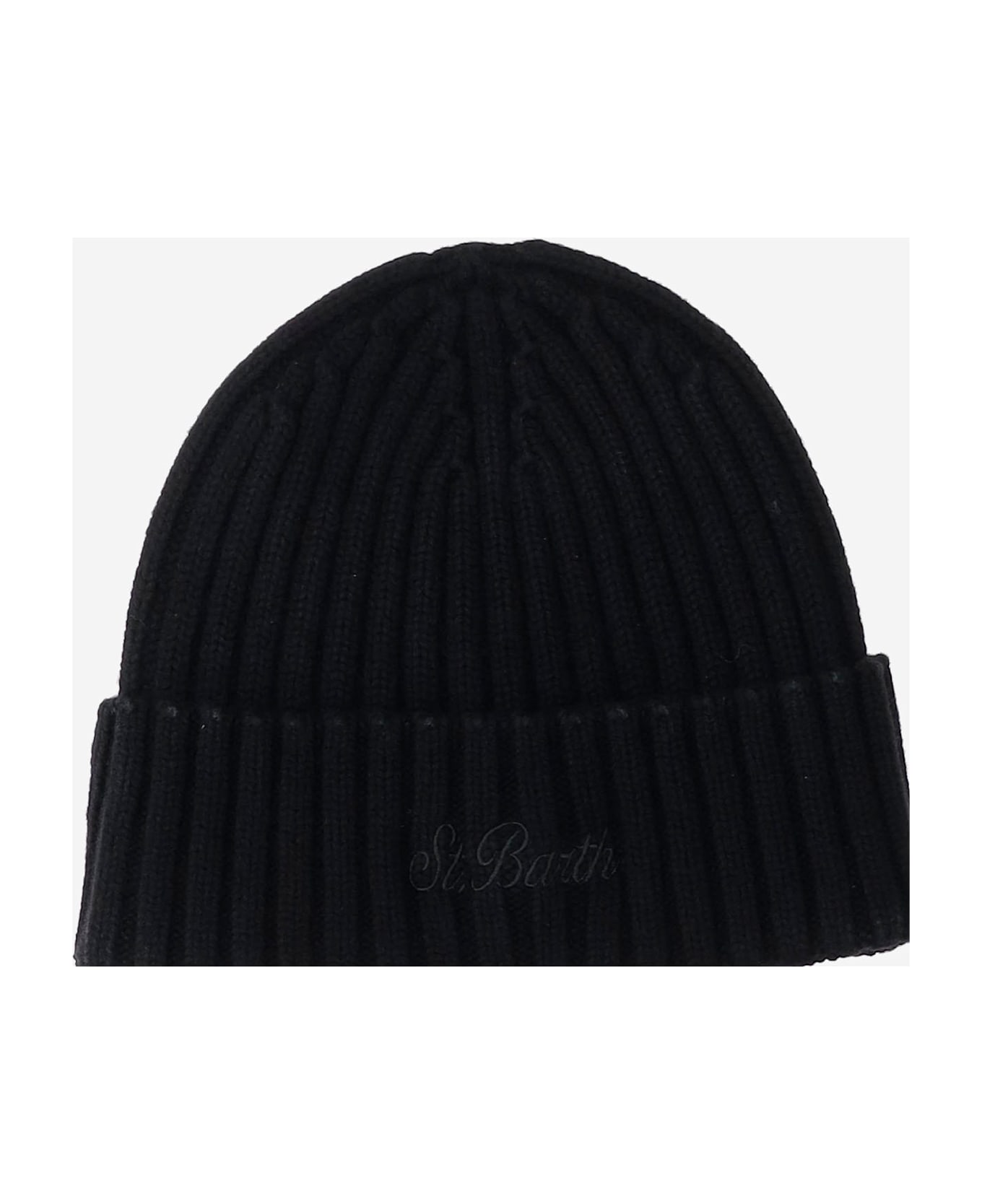 MC2 Saint Barth Wool Blend Beanie With Logo - Black