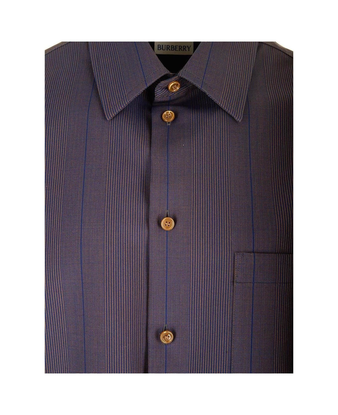 Burberry Long Sleeved Buttoned Striped Shirt - Violet シャツ