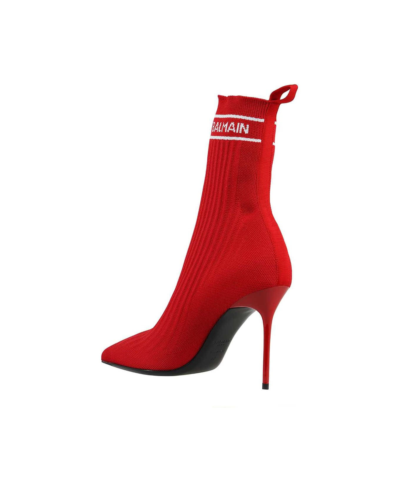 Balmain Fabric Ankle Boots - red