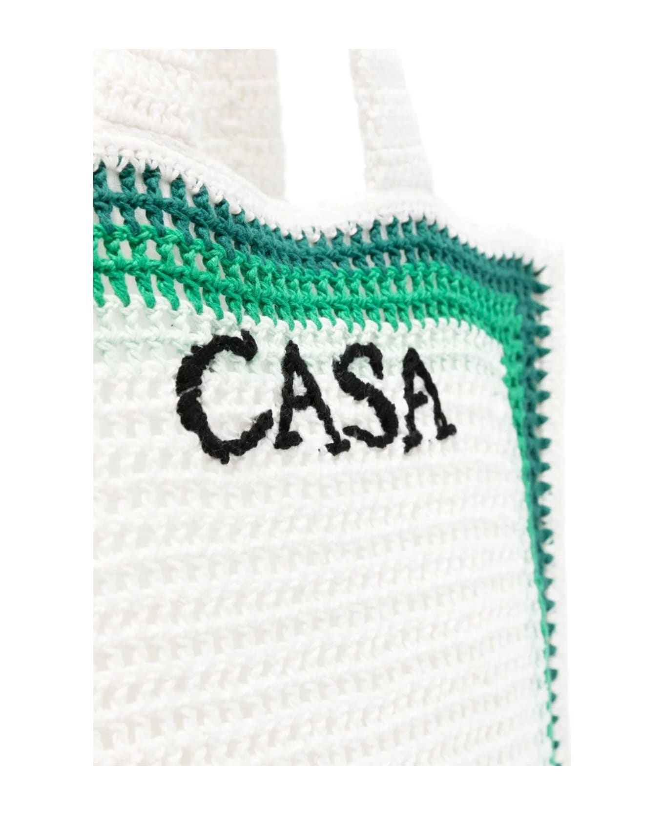 Casablanca Crocheted Tennis Tote Bag In Green And White - Green トートバッグ