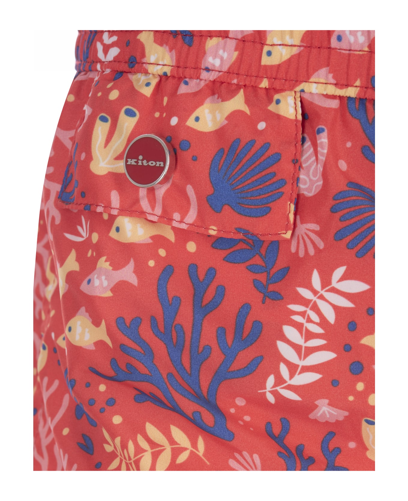 Kiton Red Swim Shorts With Fish And Coral Pattern - Red スイムトランクス