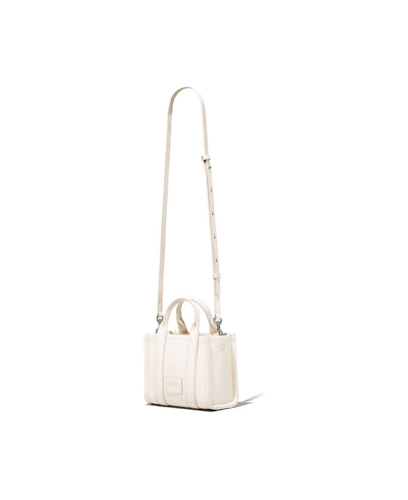 Marc Jacobs 'the Micro Tote Bag' White Shoulder Bag With Logo In Grainy Leather Woman - White