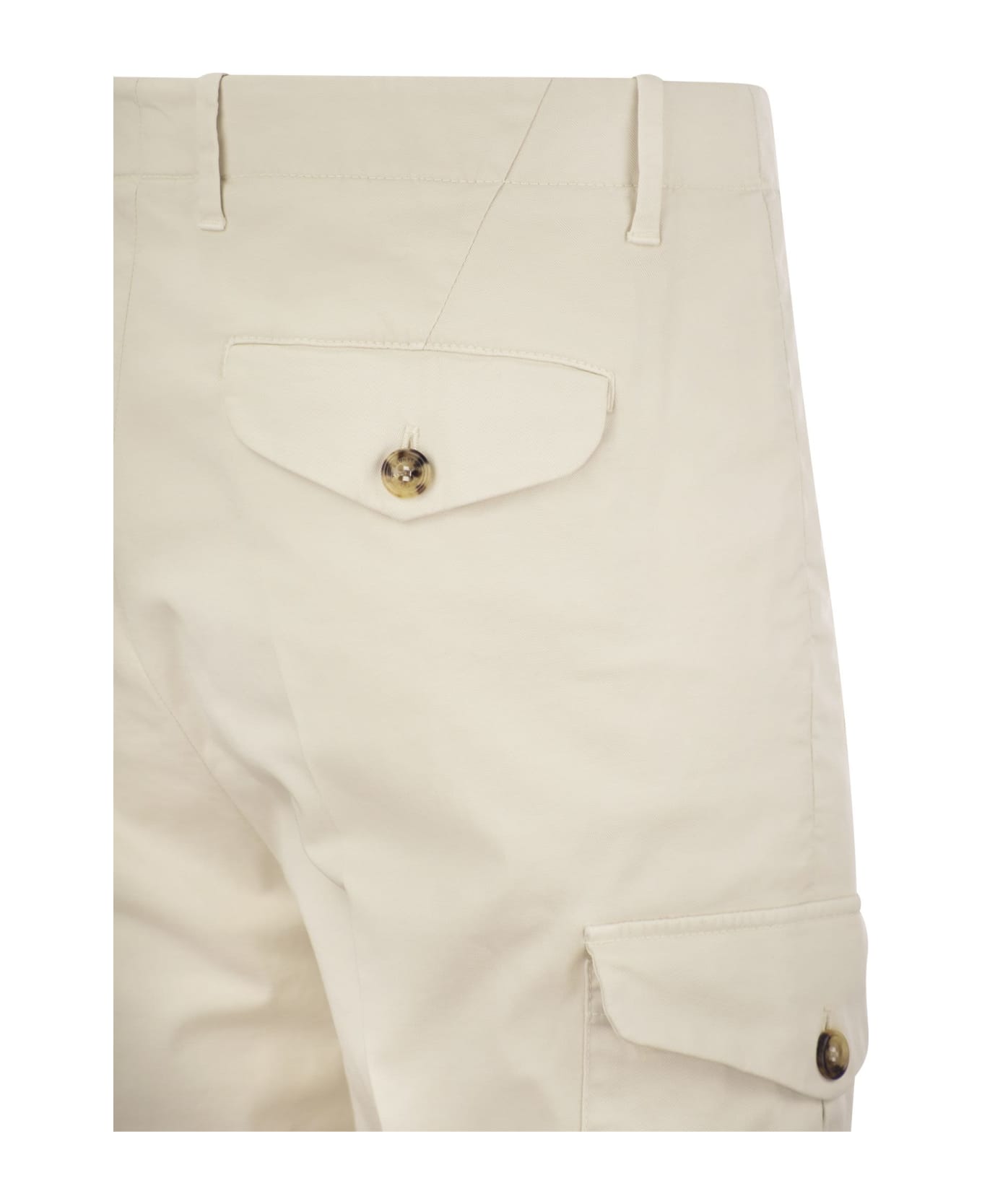 Brunello Cucinelli Cotton Gabardine Trousers With Cargo Pockets - Cream ボトムス