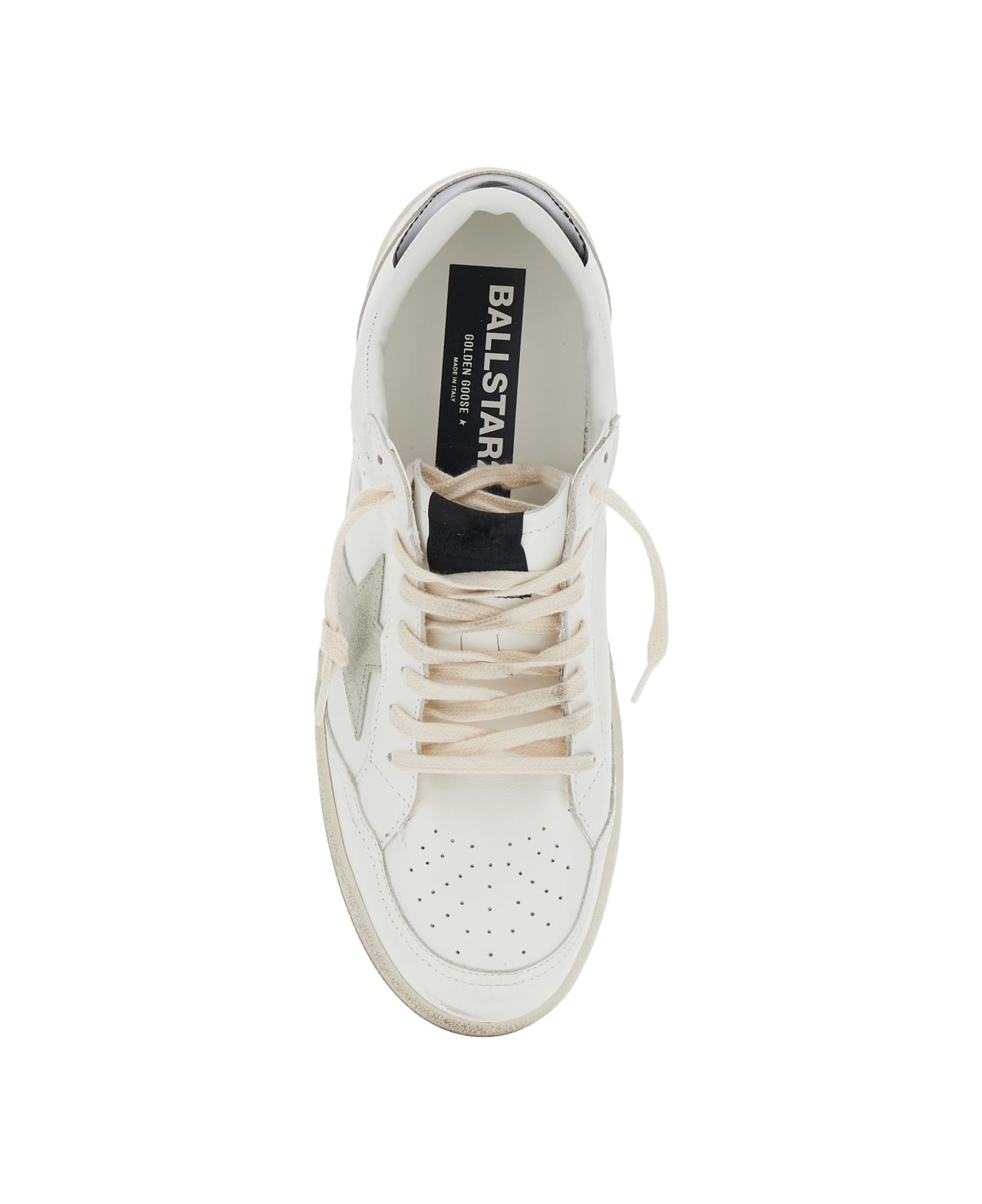 Golden Goose 'ballstar 2' White Low Top Sneakers With Star Patch On The Side And Laminated Heel In Leather Man - White