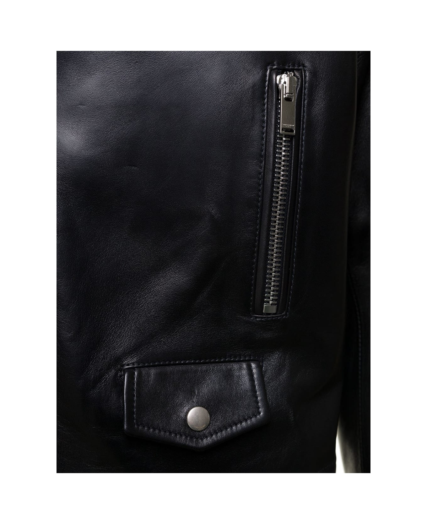 Saint Laurent Black Biker Jacket With Zipped Pockets In Smooth Leather Man - Black