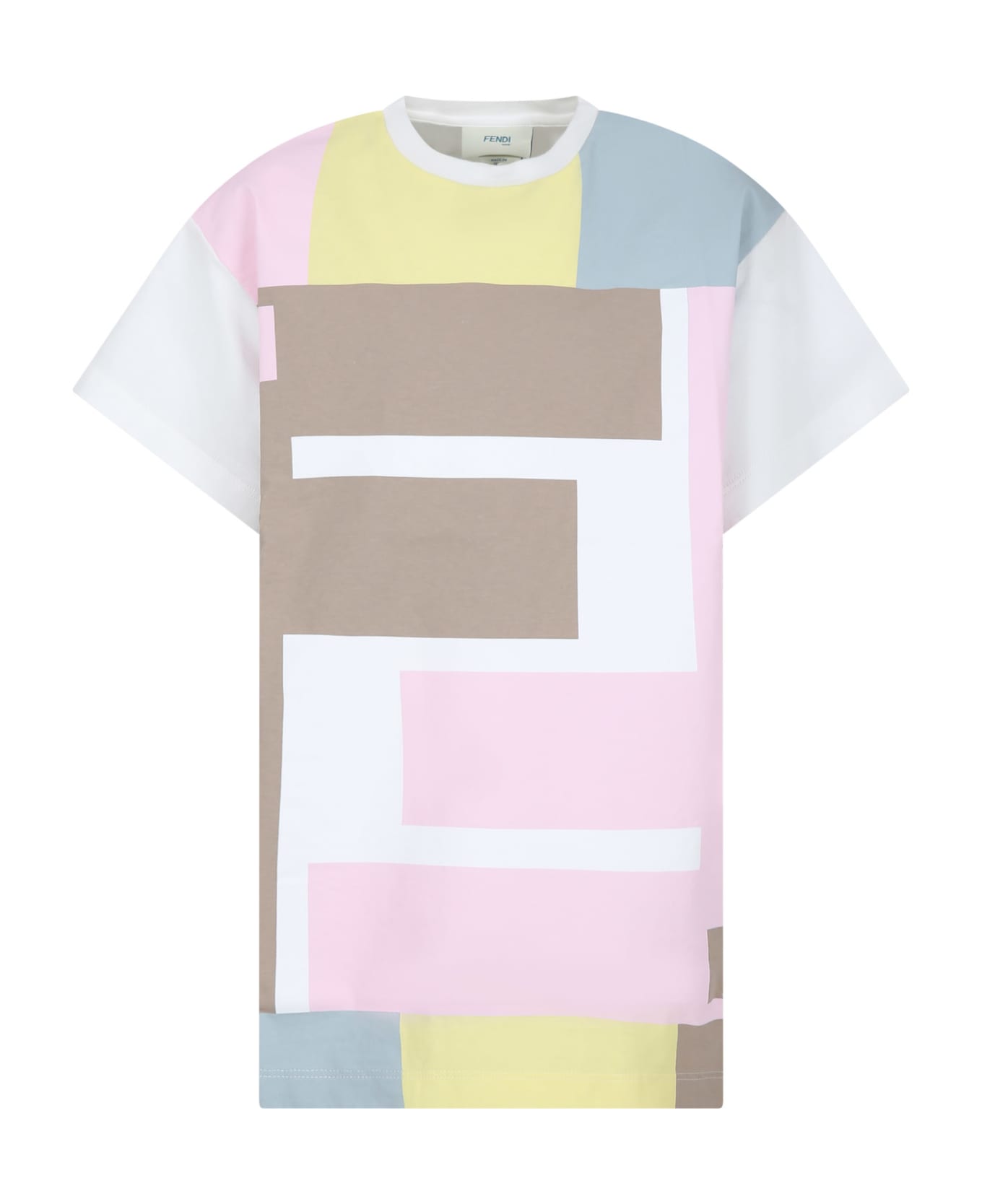 Fendi White Dress For Girl With Iconic Ff - Rosa Tシャツ＆ポロシャツ