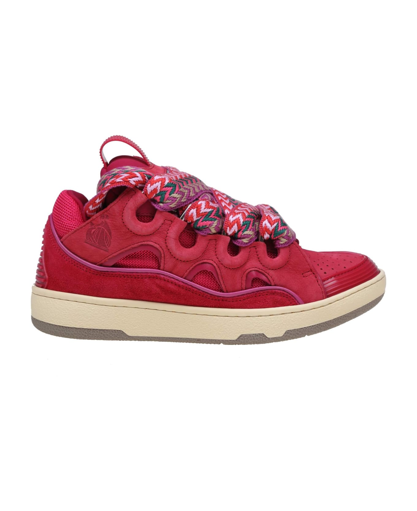 Lanvin Curb Sneakers In Suede And Watermelon Color Fabric - Watermelon