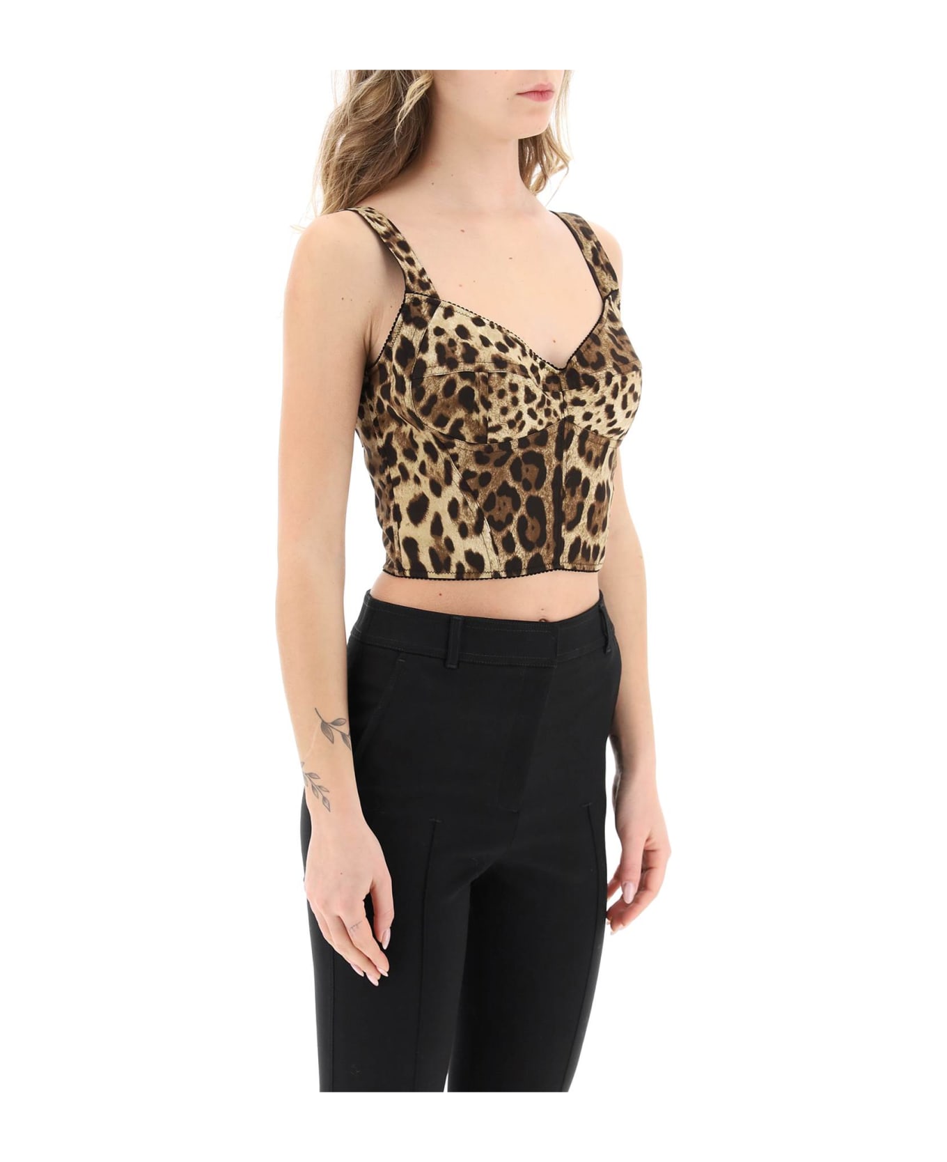 Dolce & Gabbana Leopard Print Silk Bustier Top - Animalier