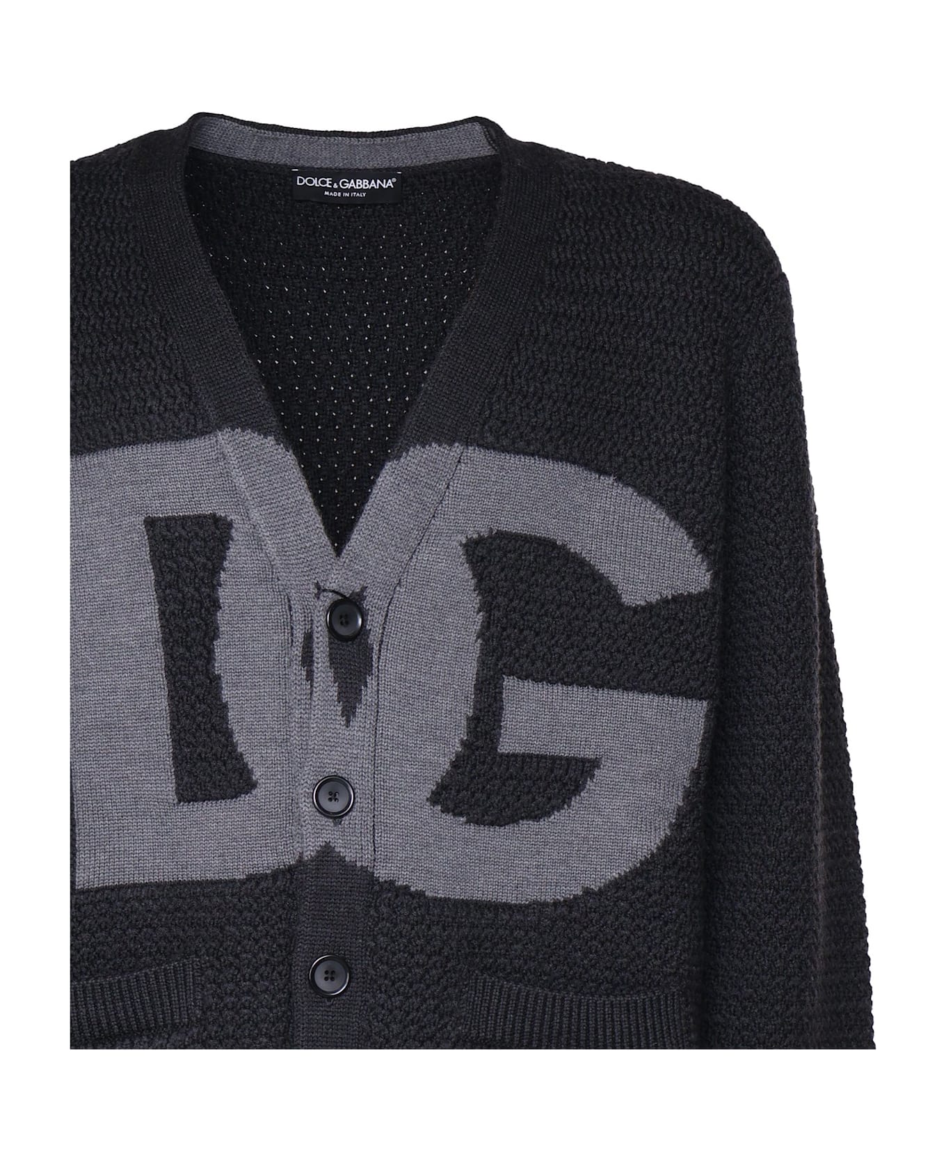 Dolce & Gabbana Logo Intarsia Knitted Cardigan - GRIGIO SCURISSIMO 3