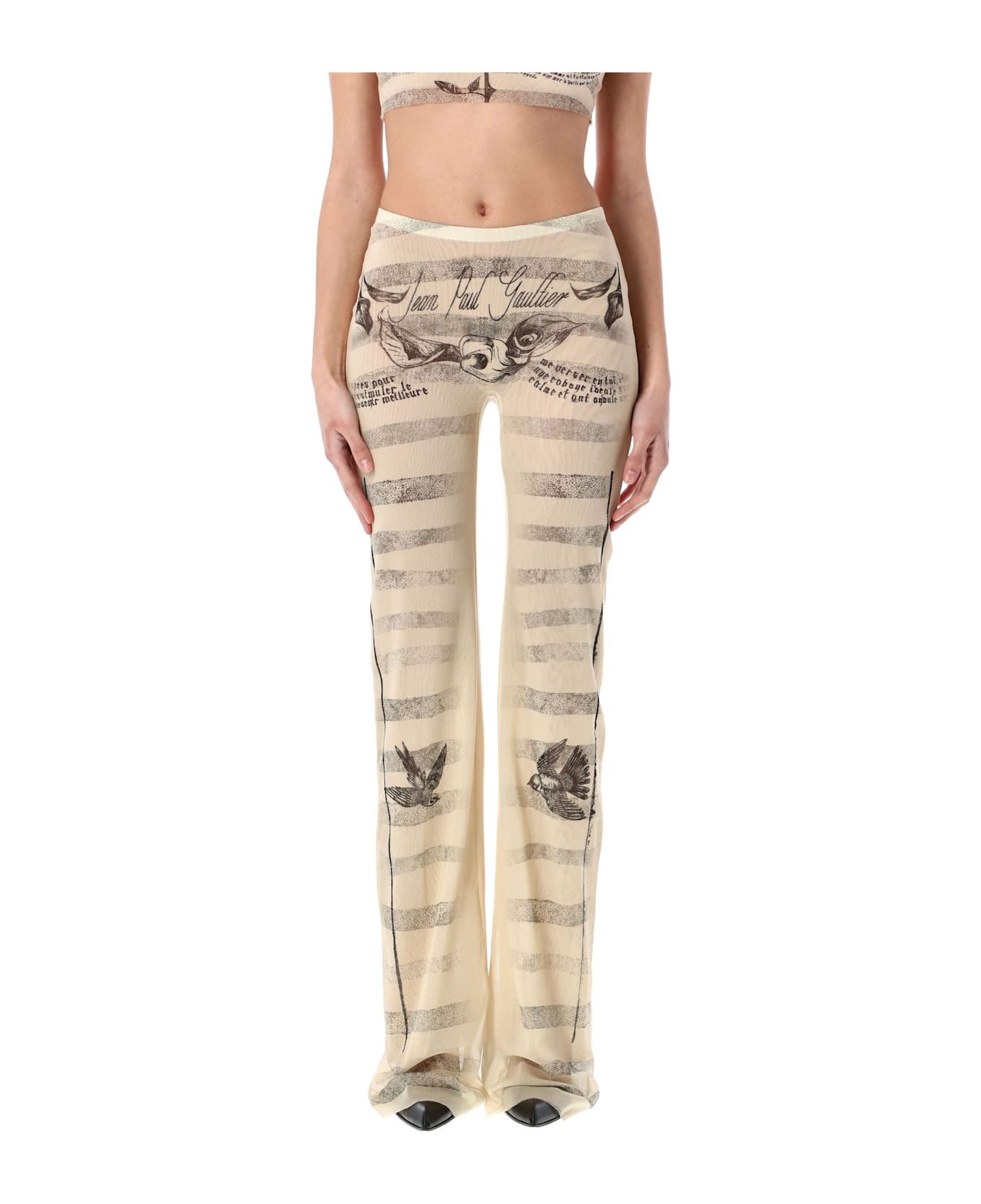 Jean Paul Gaultier Mesh Tatoo Mariner Pants - ECRU BLACK RED