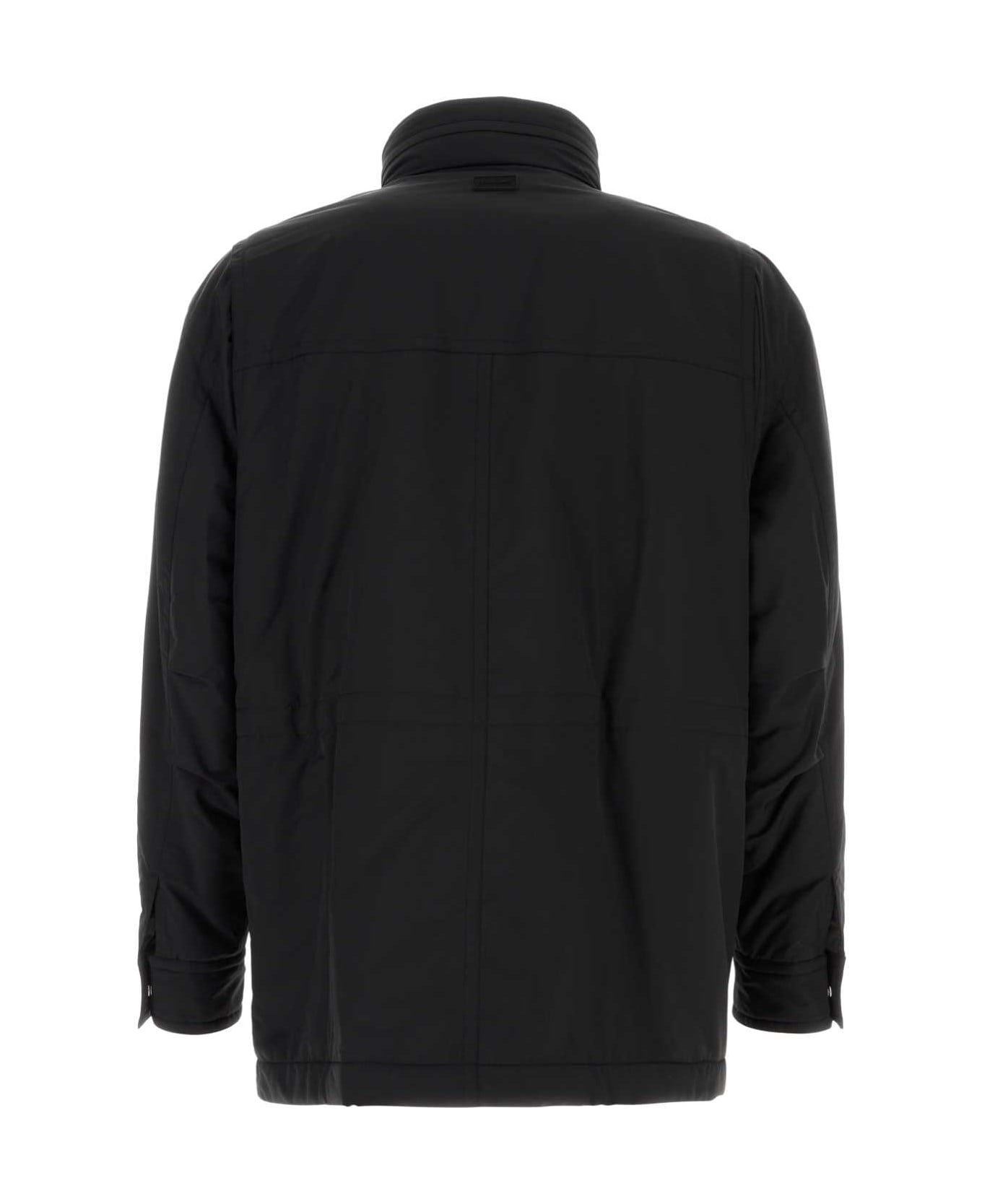 Ferragamo Black Wool Blend Padded Jacket - NERONEROWHITE-MULTICOLOR