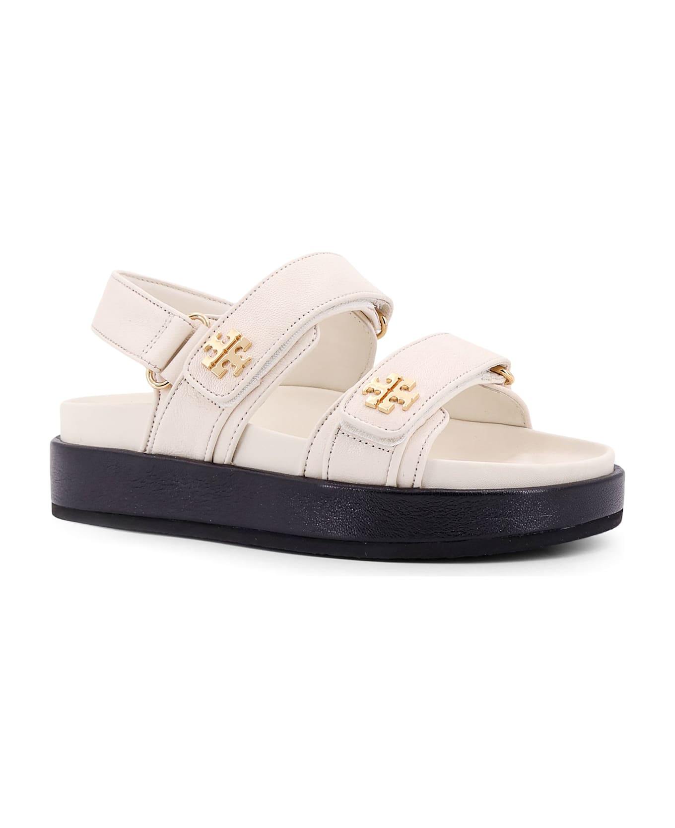 Tory Burch Leather Sandals With Metal Monogram - Beige