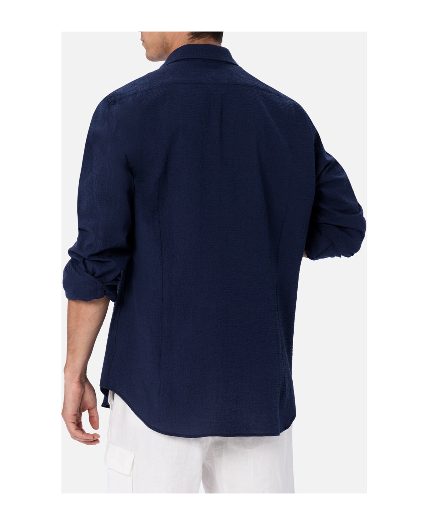 MC2 Saint Barth Man Seersucker Blue Cotton Shirt Pamplona - BLUE