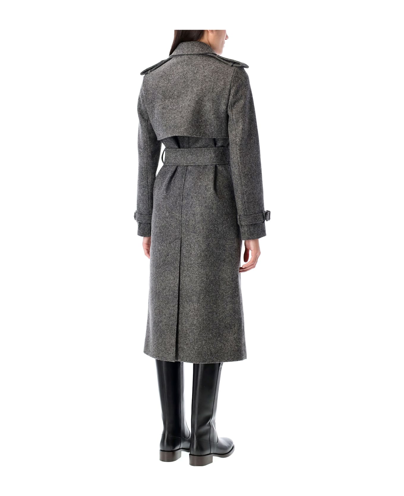 Burberry London Long Wool Trench Coat - GREY MELANGE