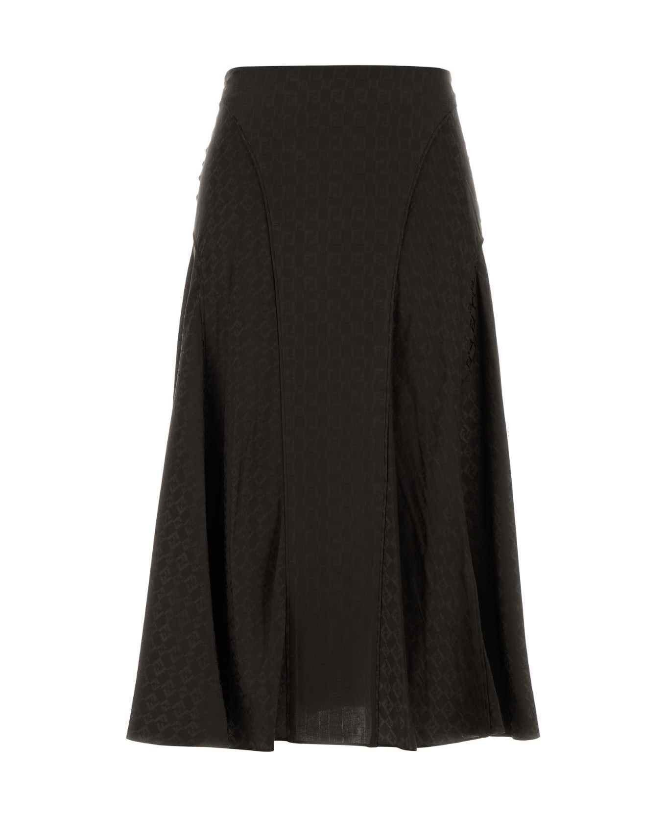 Fendi Embroidered Silk Skirt - DARK BROWN-25
