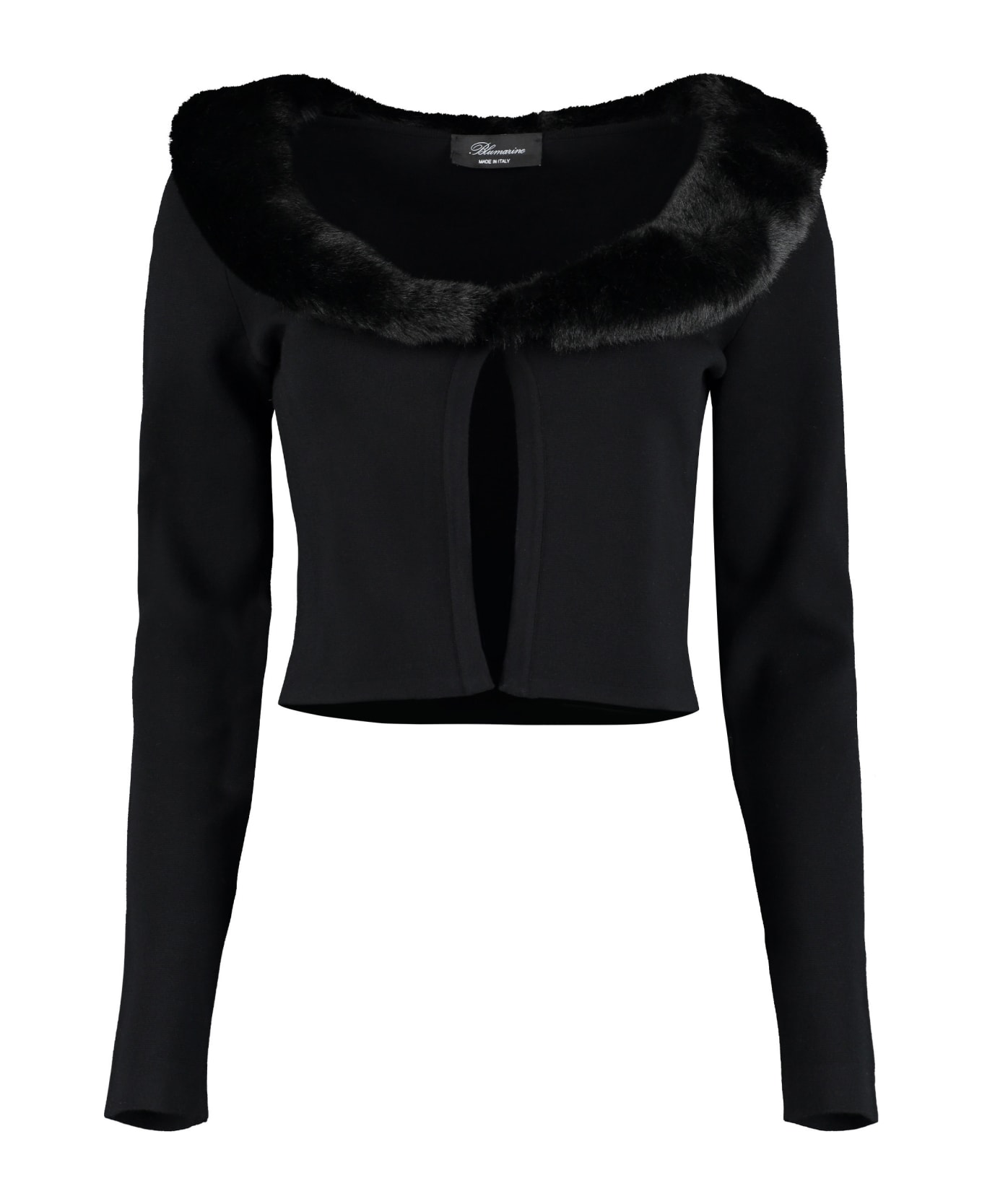 Blumarine Faux Fur Collar Cardigan - black