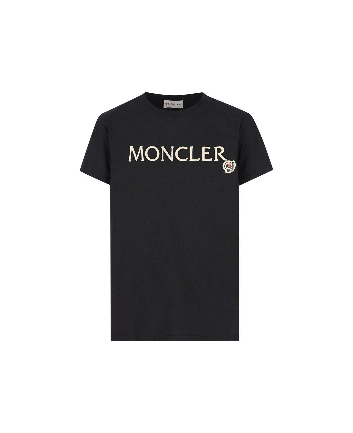 Moncler Logo Embroidered Crewneck T-shirt - Nero