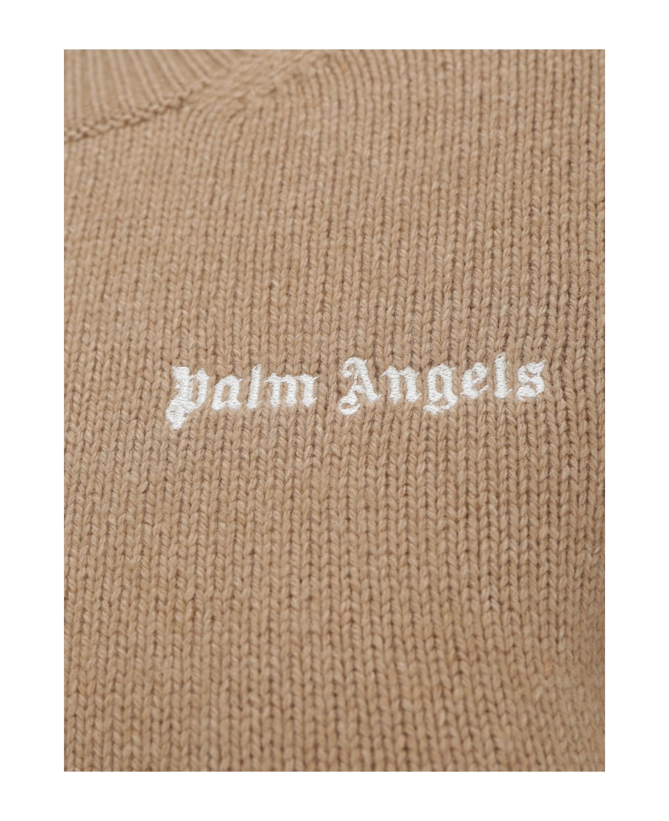 Palm Angels Camel Sweater With Contrasting Logo - Camel Off