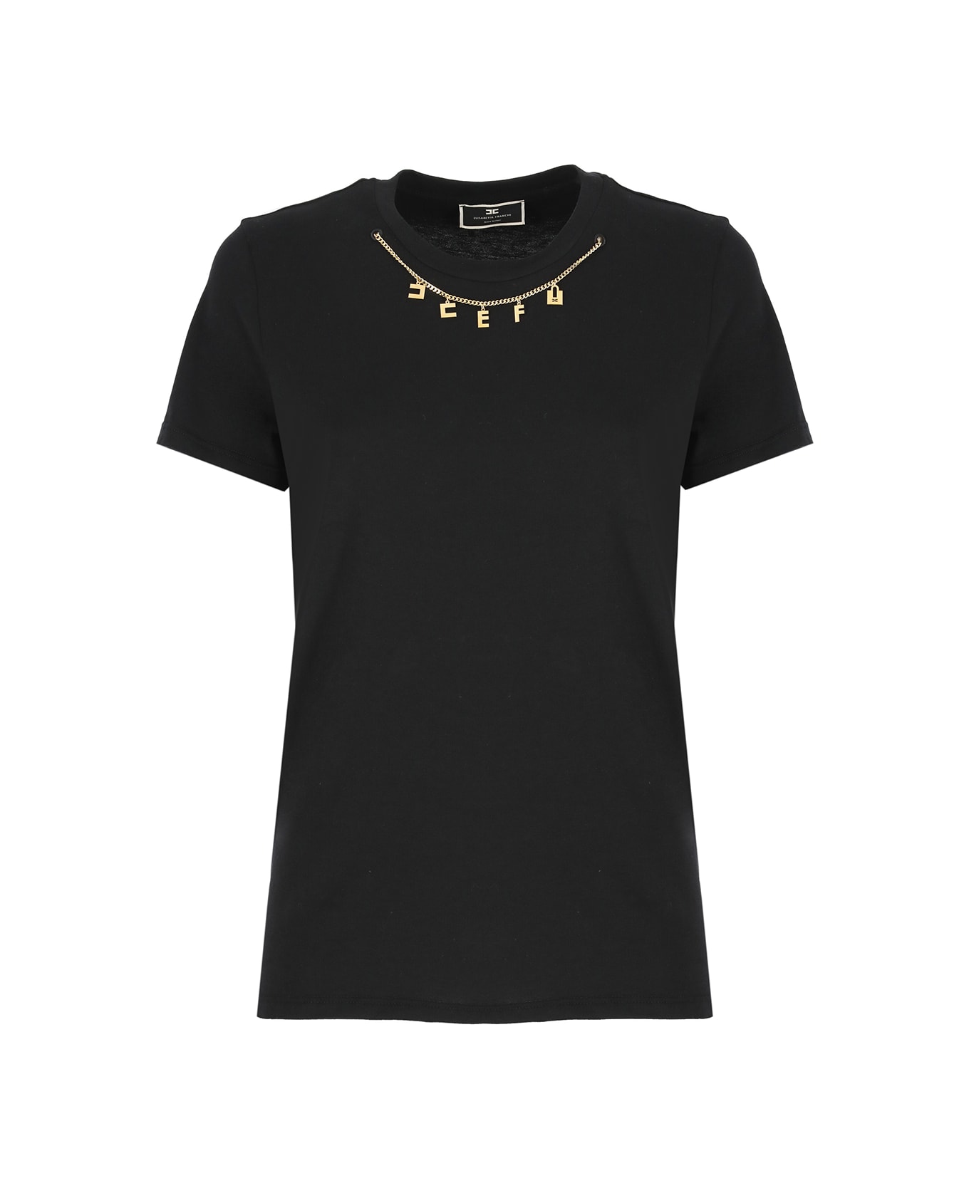 Elisabetta Franchi Black T-shirt With Jewels - Black