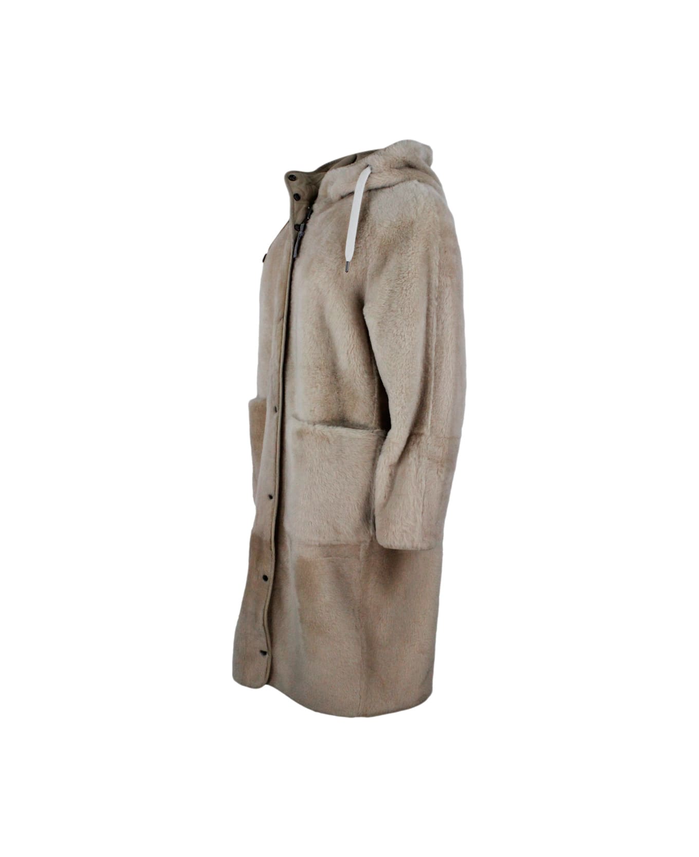 Brunello Cucinelli Reversible Coat In Soft Shearling With Hood - Beige コート