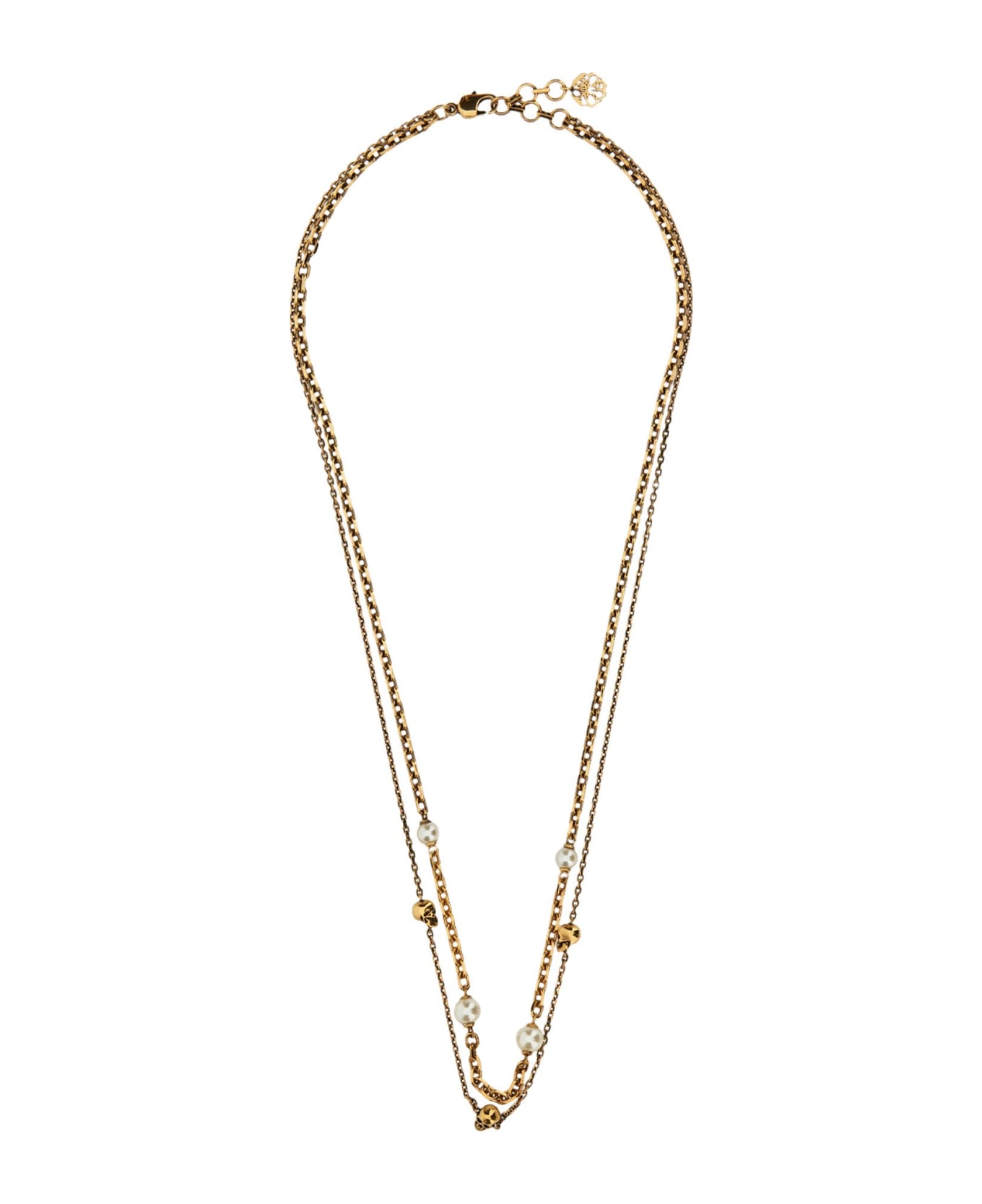 Alexander McQueen Skull Pearl Chain Necklace - ORO