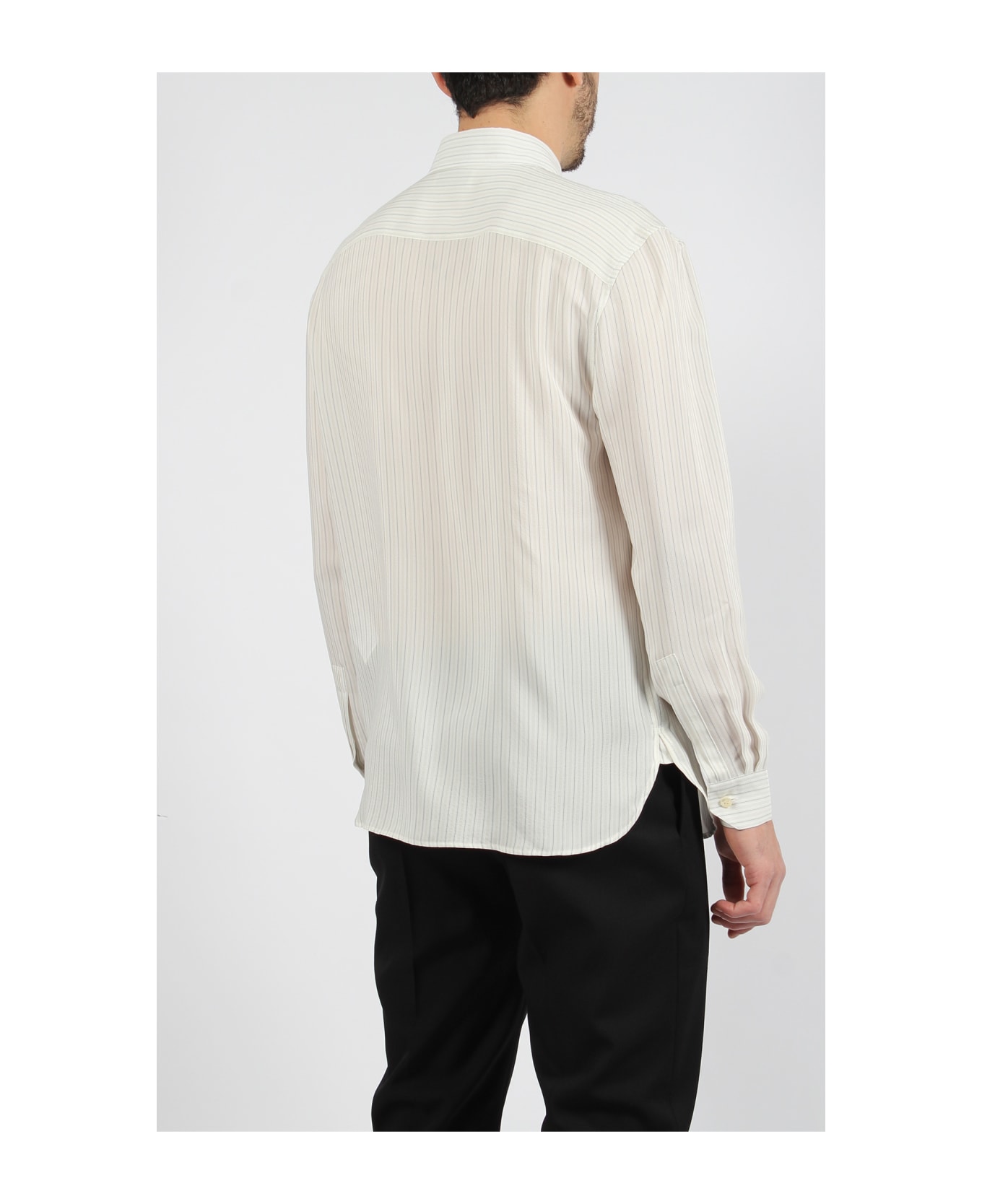 Saint Laurent Striped Silk Satin Cassandre Shirt