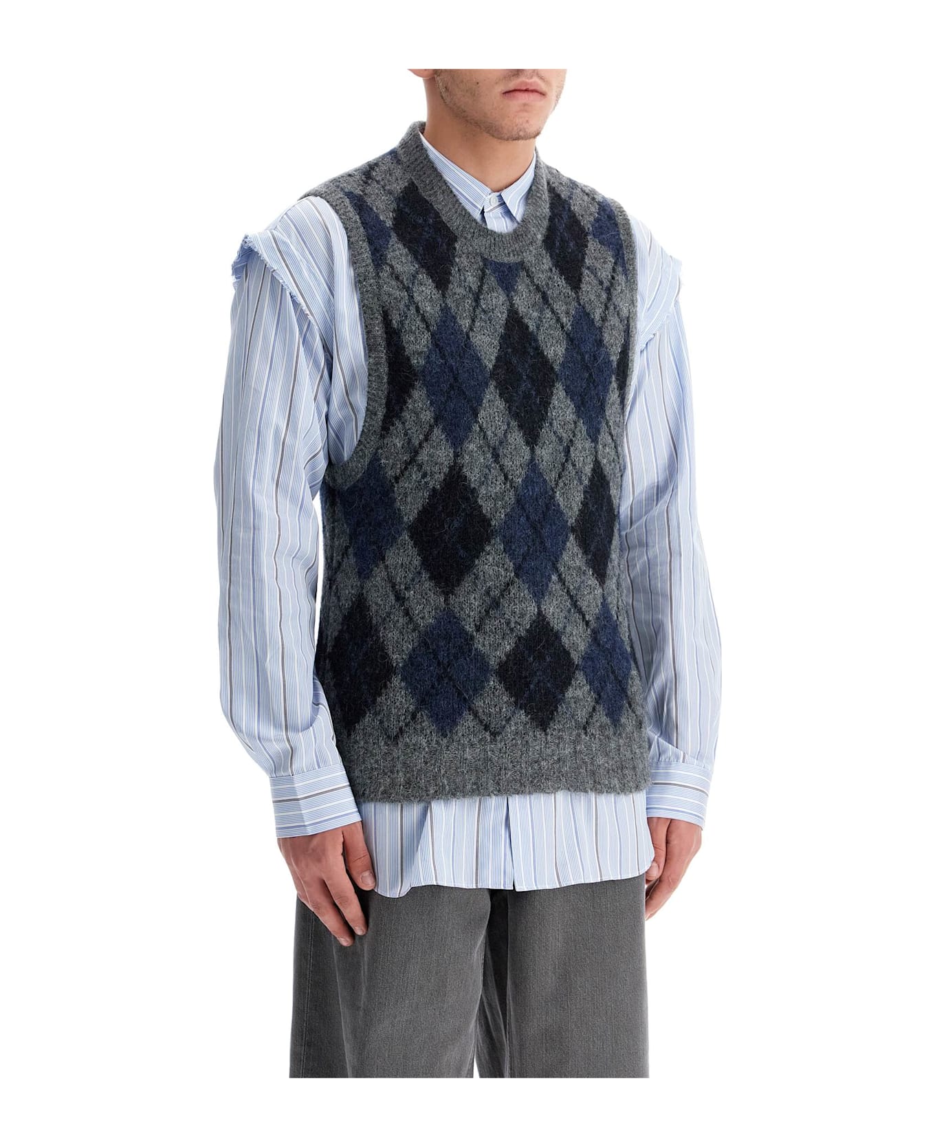 Our Legacy Soft Duke Argyle Formal Knit Vest - SOFT DUKE ARGYLE (Grey)