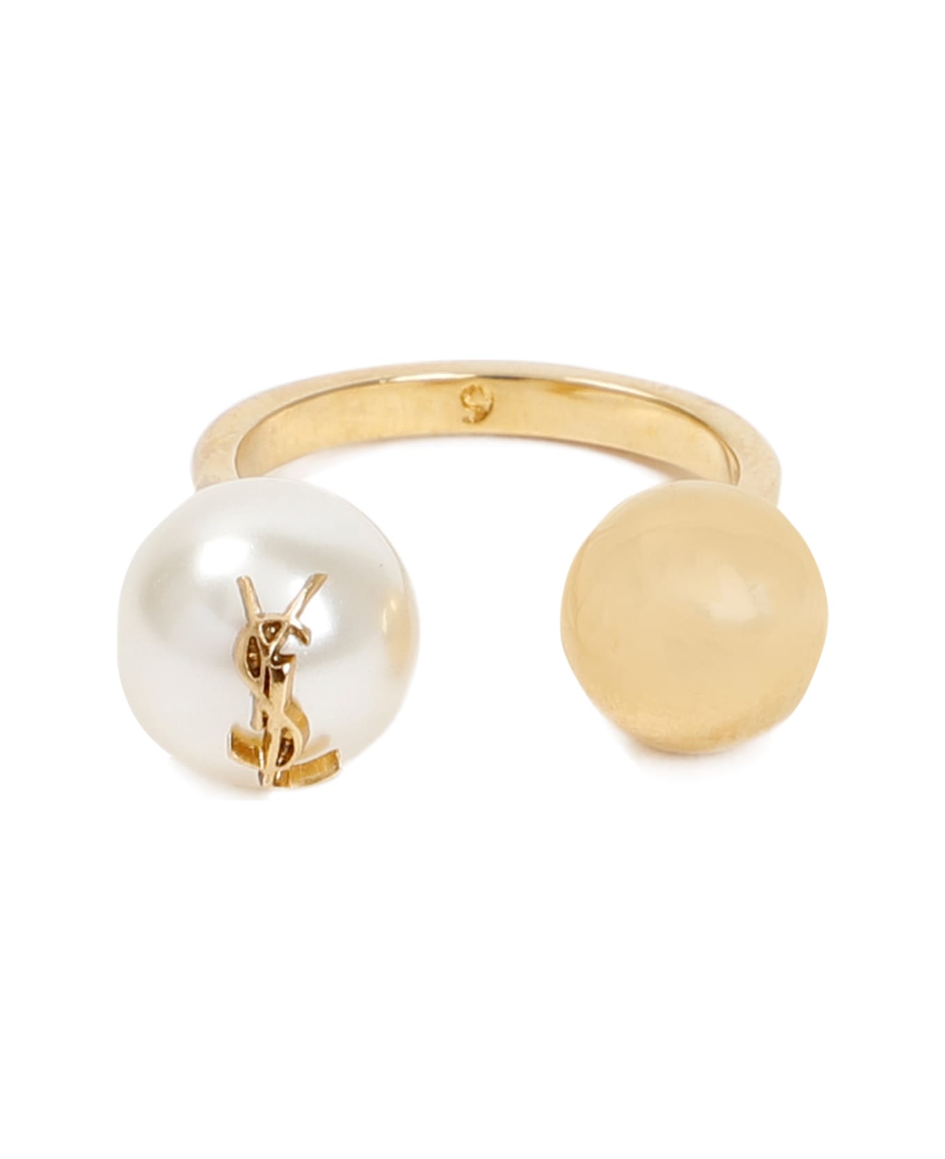 Saint Laurent Logo Plaque Ring - Creme