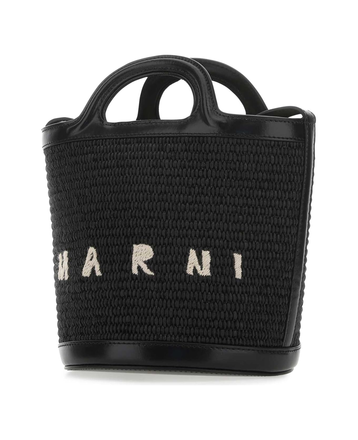 Marni Black Leather And Raffia Tropicalia Bucket Bag - 00N99