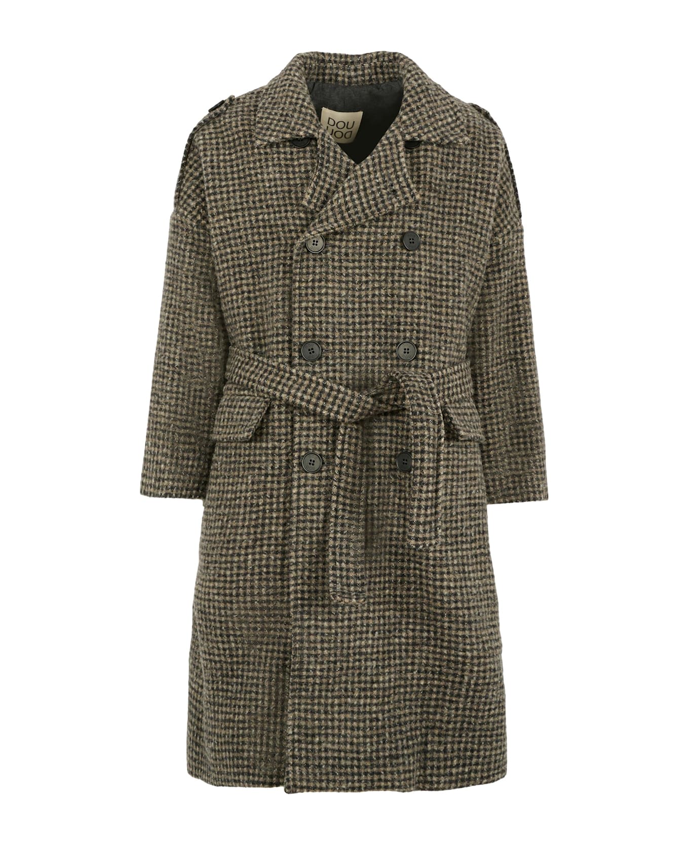 Douuod Oversized Brown Coat For Girl With Logo - Grey