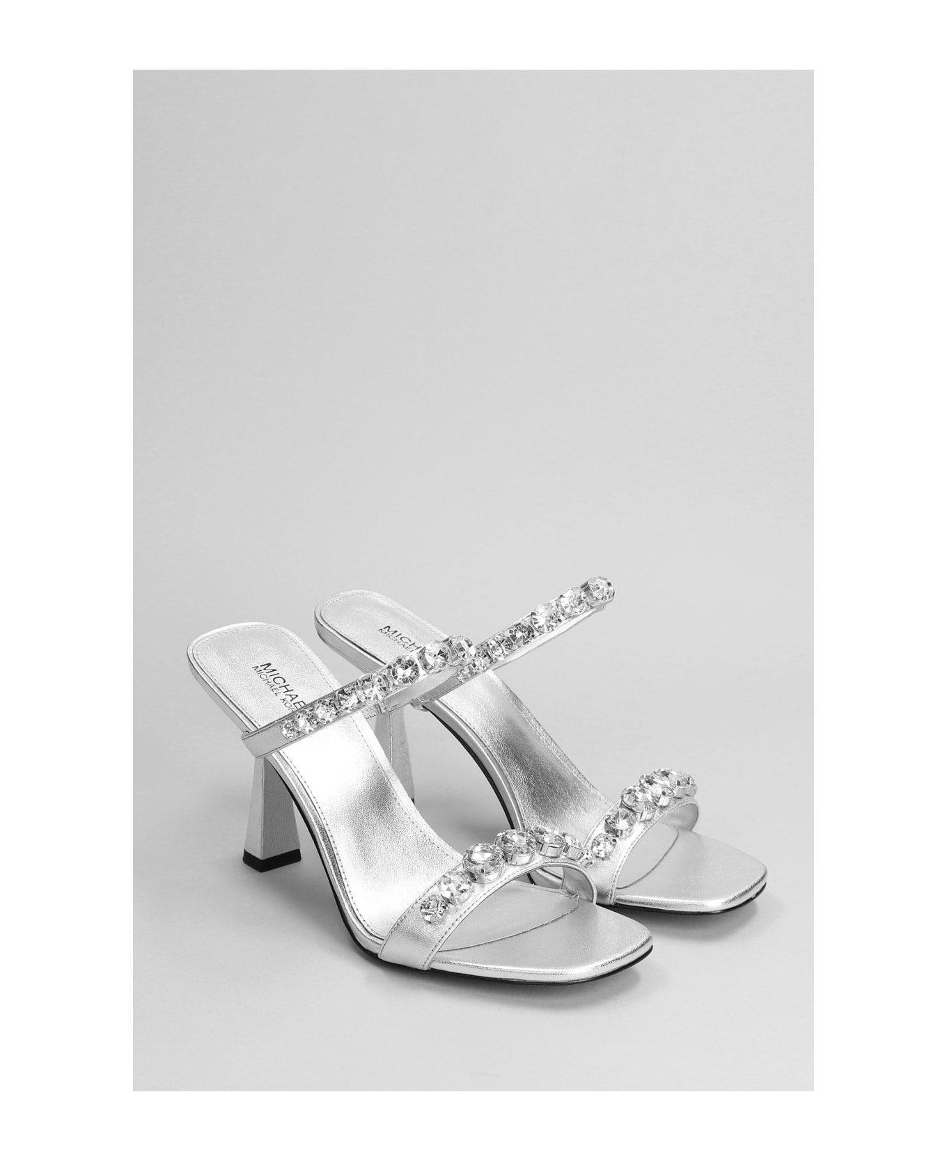 Michael Kors Clara Sandals In Silver Leather - Argento