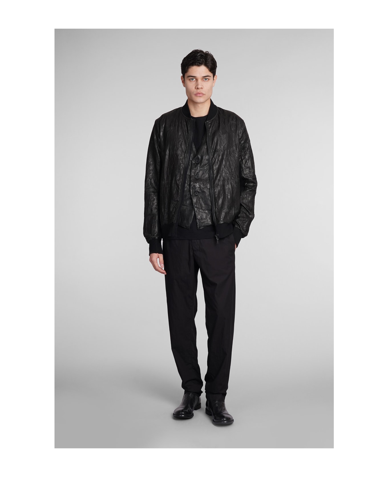 Transit Bomber In Black Leather And Fabric - black