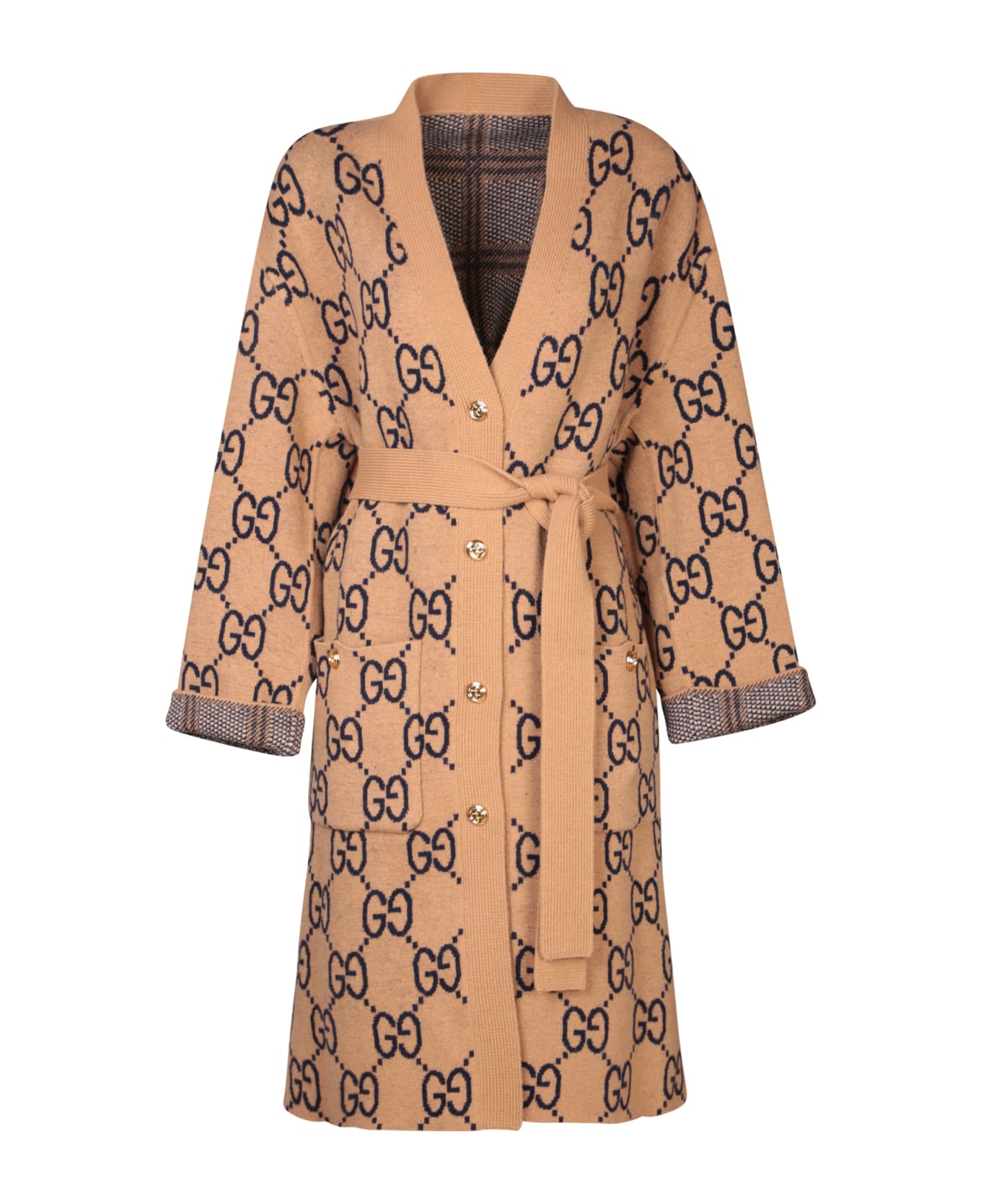 Gucci Patterned Brown Long Cardigan - Beige コート