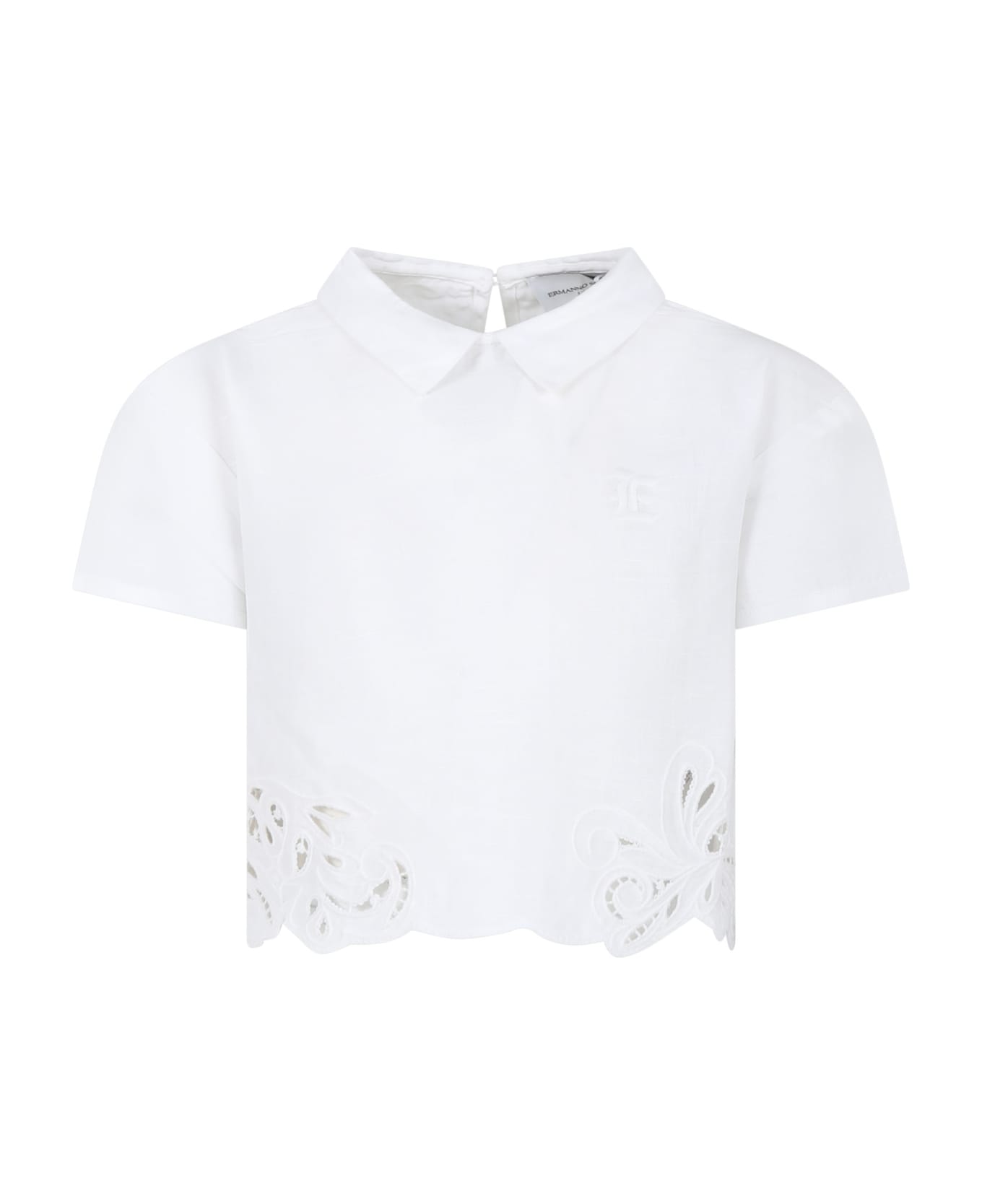 Ermanno Scervino Junior White Top For Girl With Embroidery - White