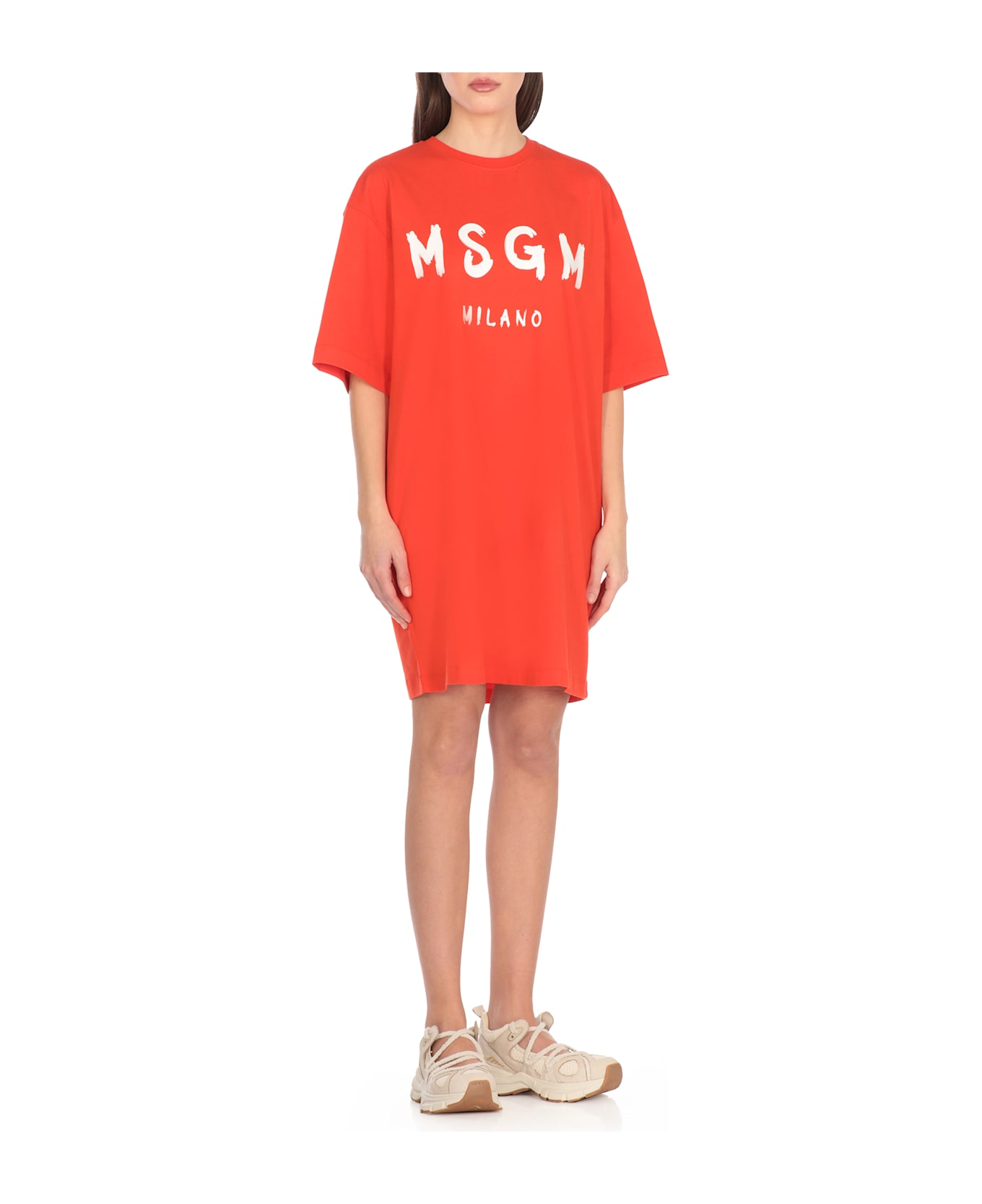 MSGM Dress With Logo - Orange