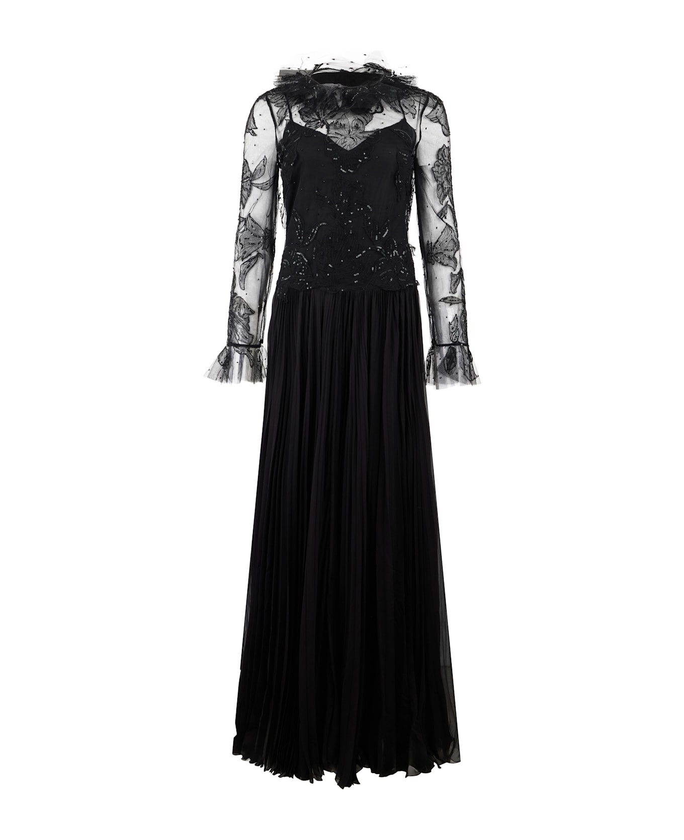 Valentino Garavani Elegant Long Dress In Black With Lace - black