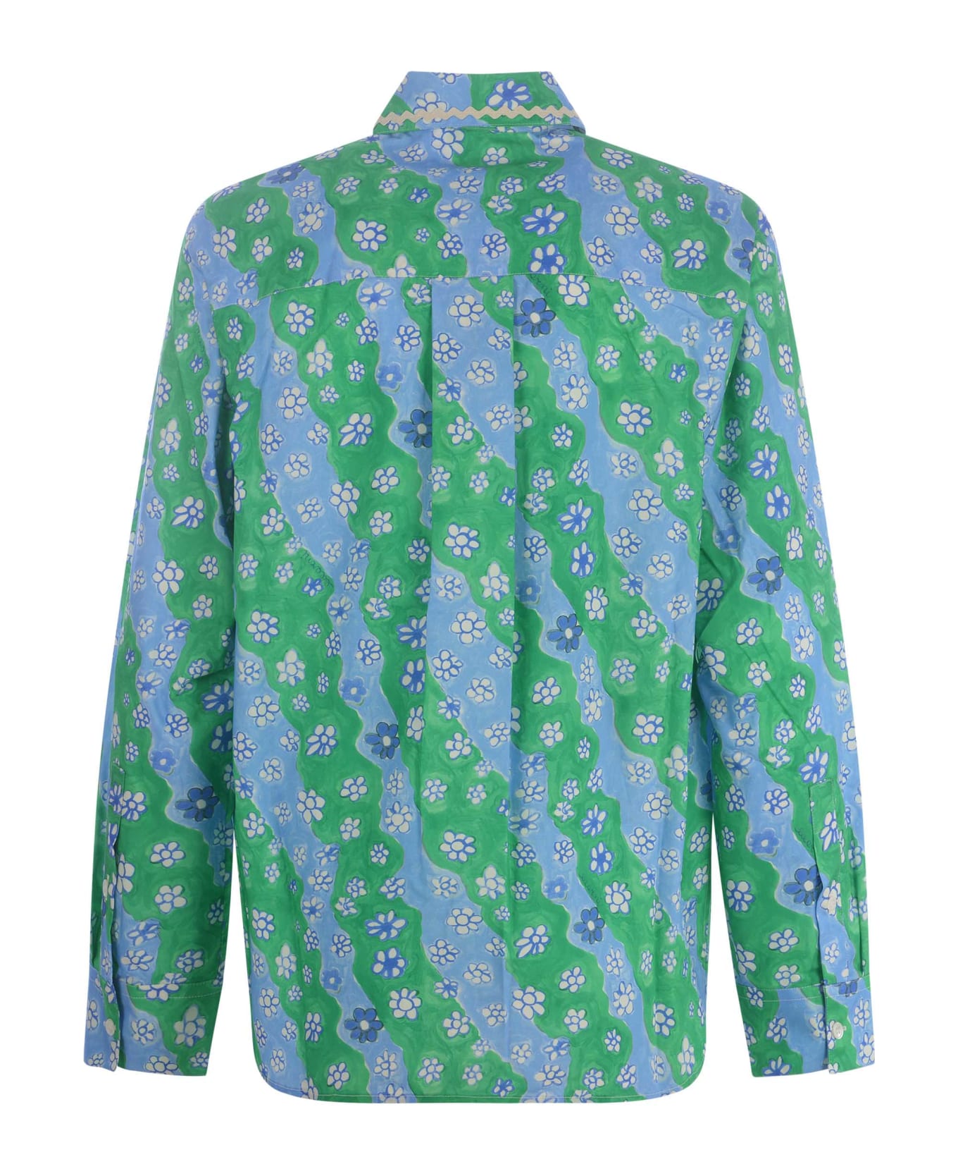Marni Shirt Marni 'stripy Flower' In Cotton Poplin - Verde
