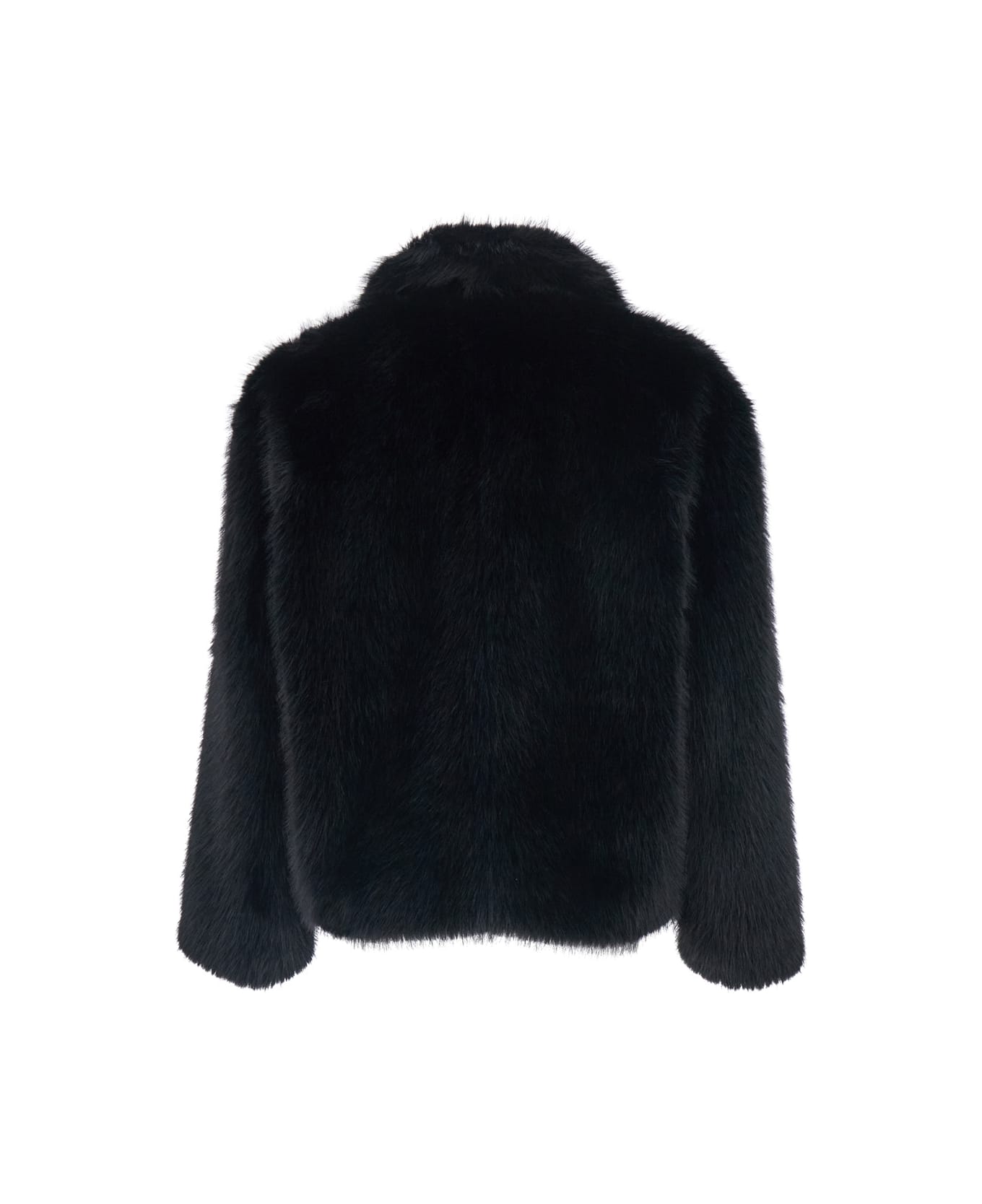 Tonywack Black Jacket With Classic Collar In Faux Fur Man - Black
